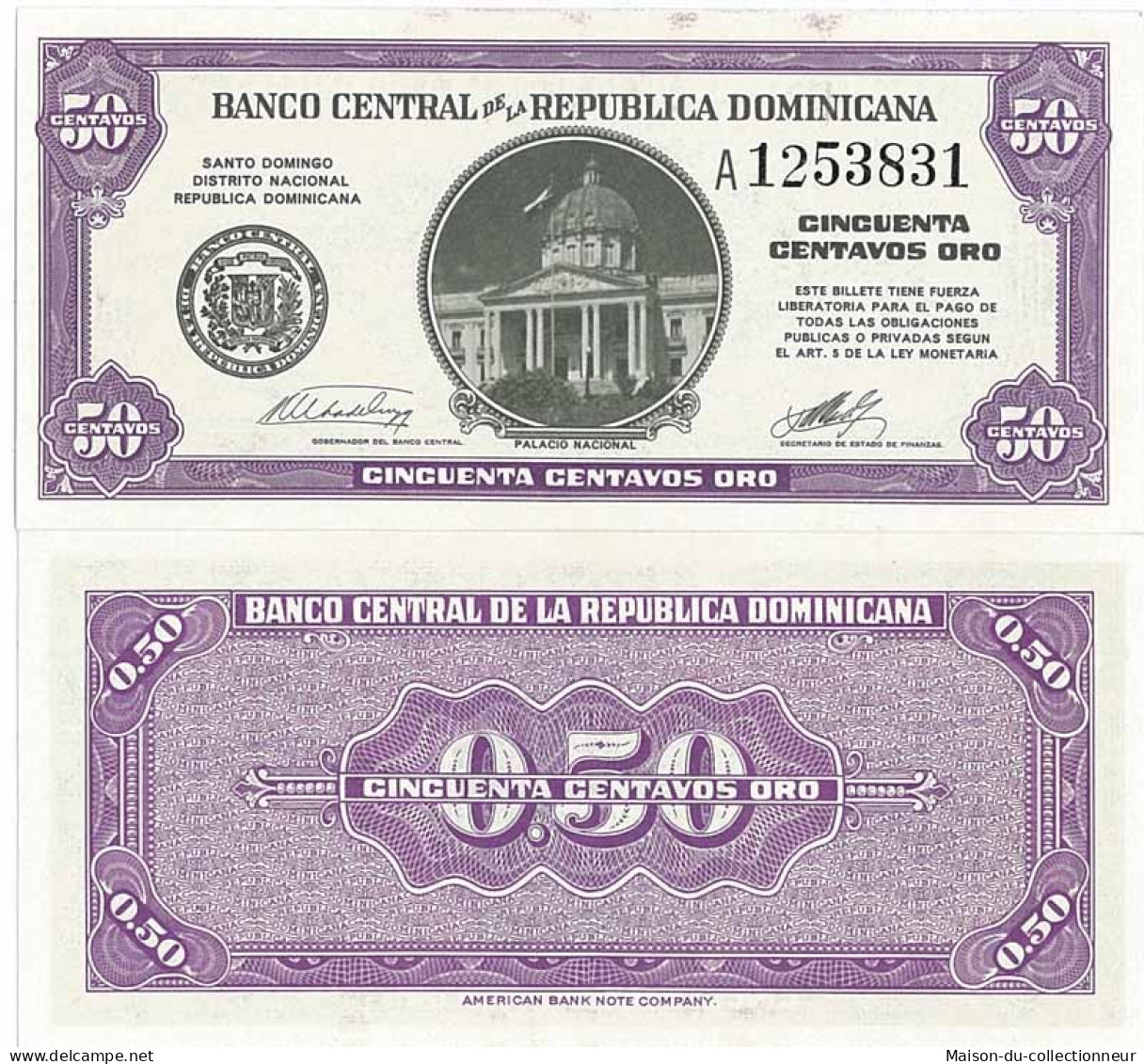 Billets De Banque Dominicaine Repu. Pk N° 89 - 0,50 Centavos - Dominicaine