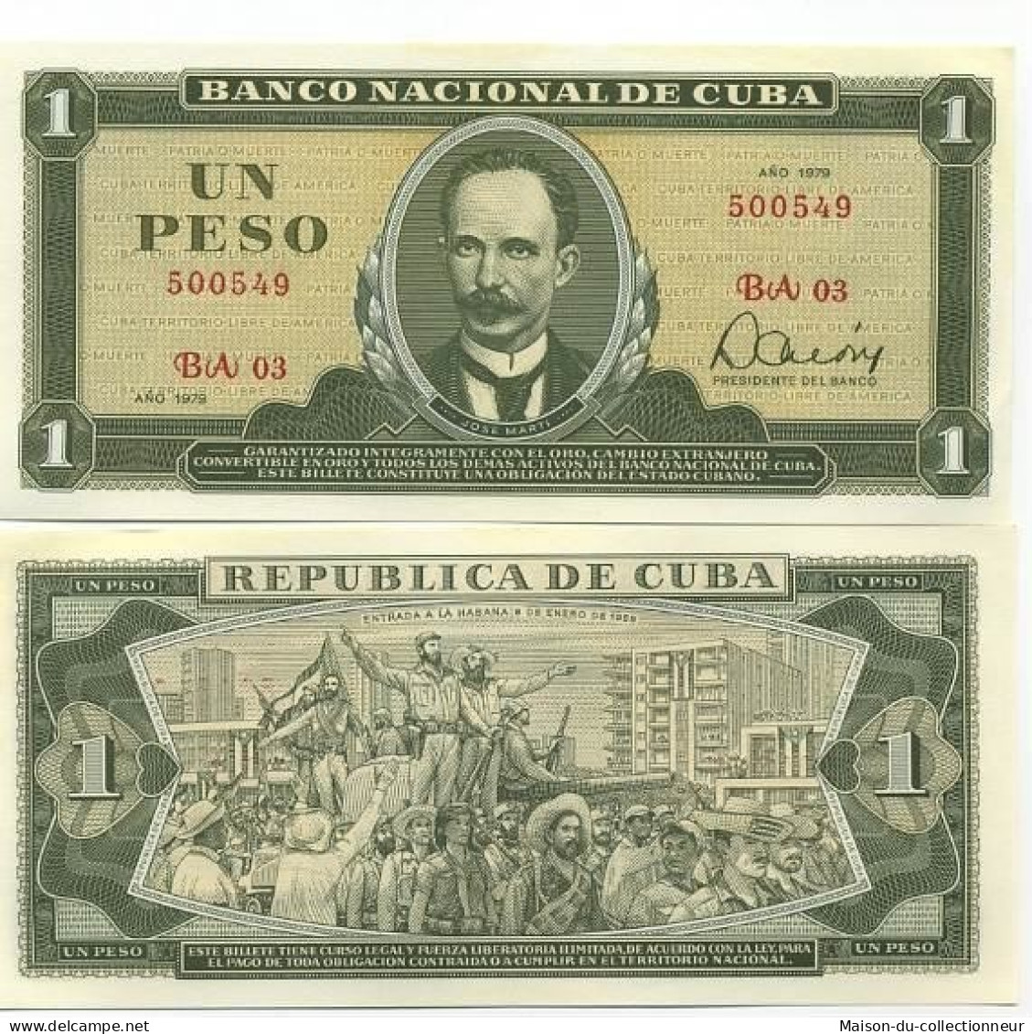 Billets De Banque Cuba Pk N° 102 - 1 Peso - Cuba