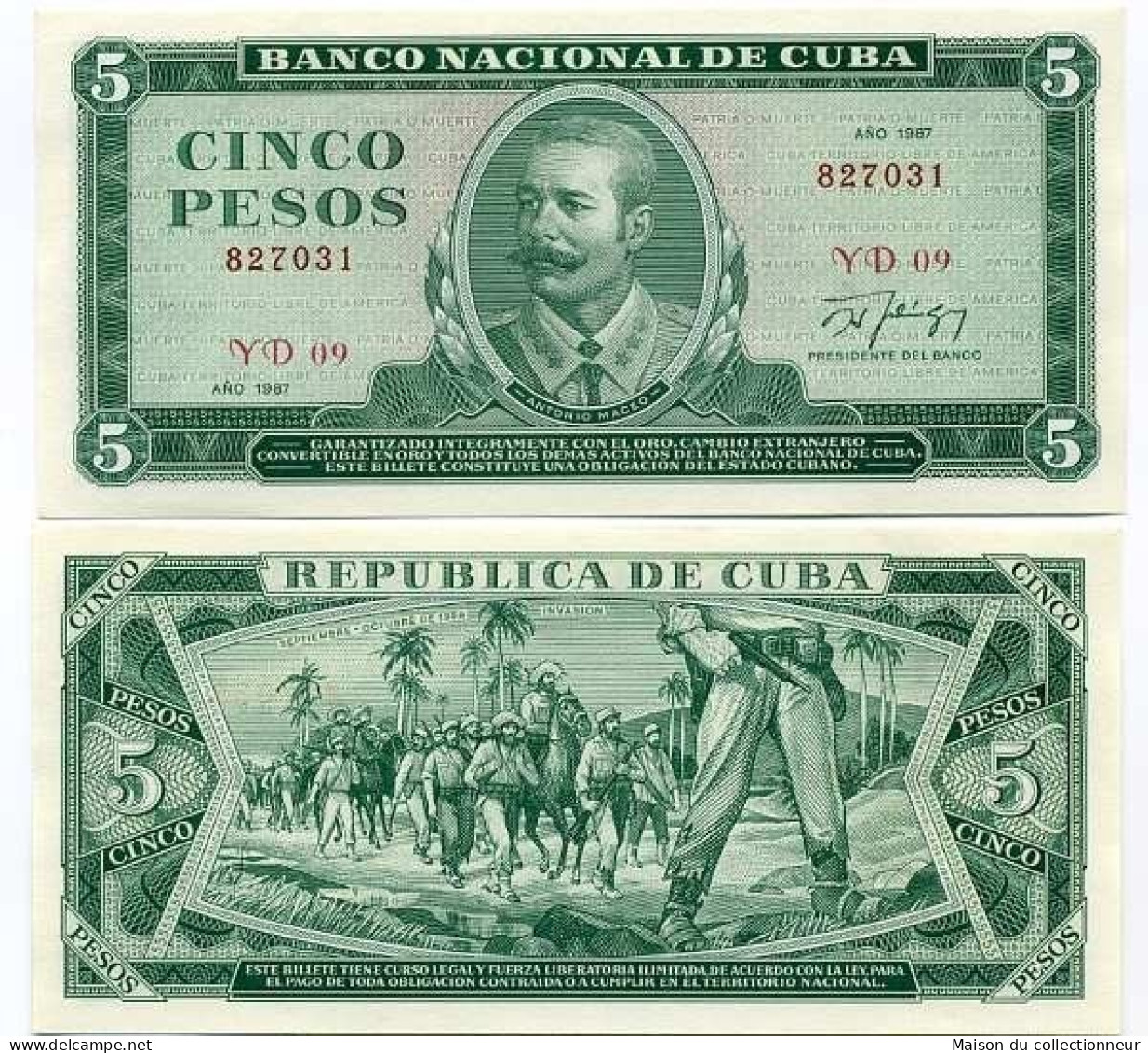 Billet De Collection Cuba Pk N° 103 - 5 Pesos - Cuba