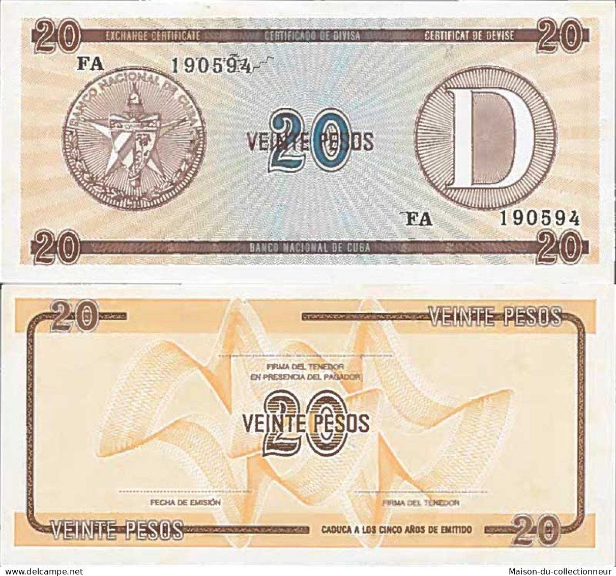 Billet De Banque Collection Cuba - PK N° 31FX - 20 Pesos - Kuba