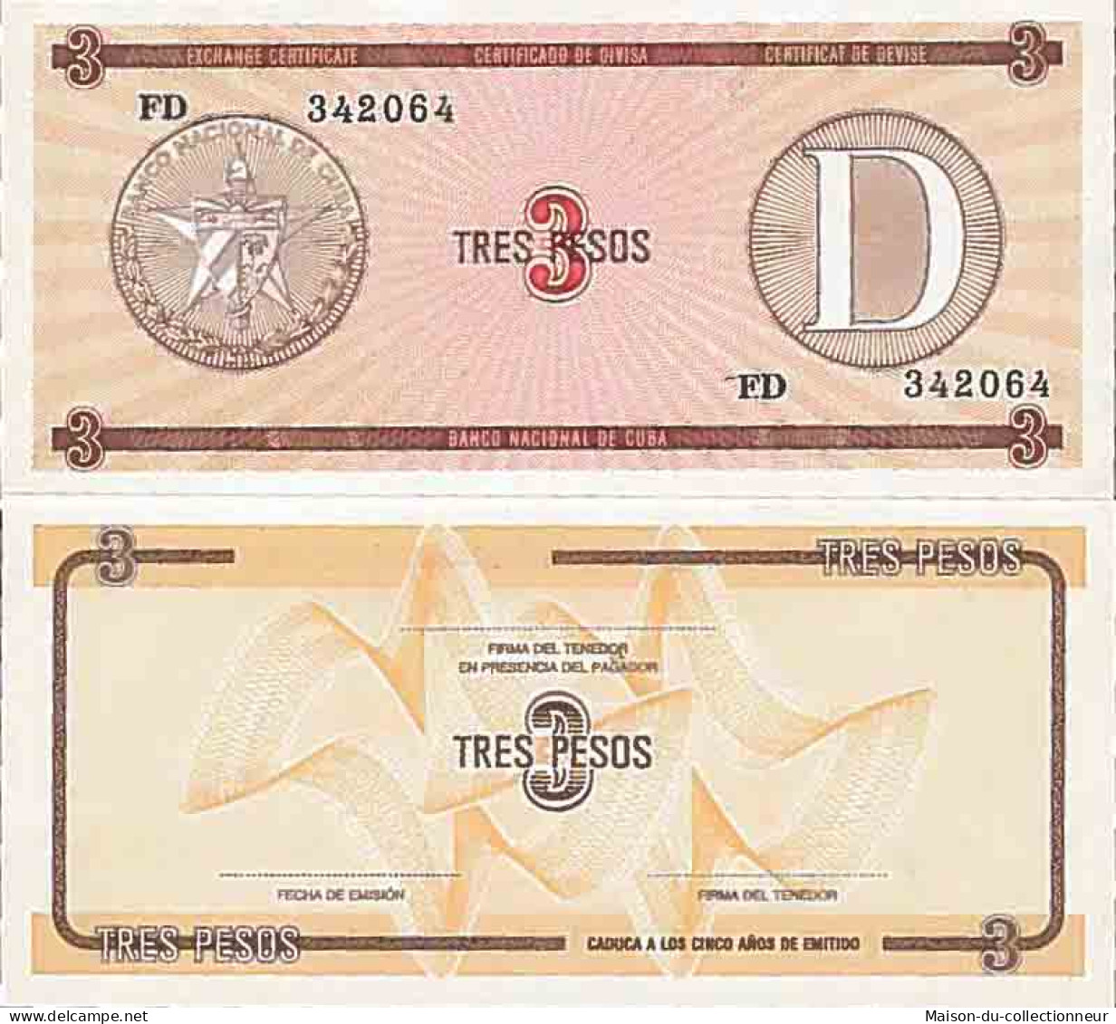 Billet De Banque Collection Cuba - PK N° 33FX - 3 Pesos - Kuba