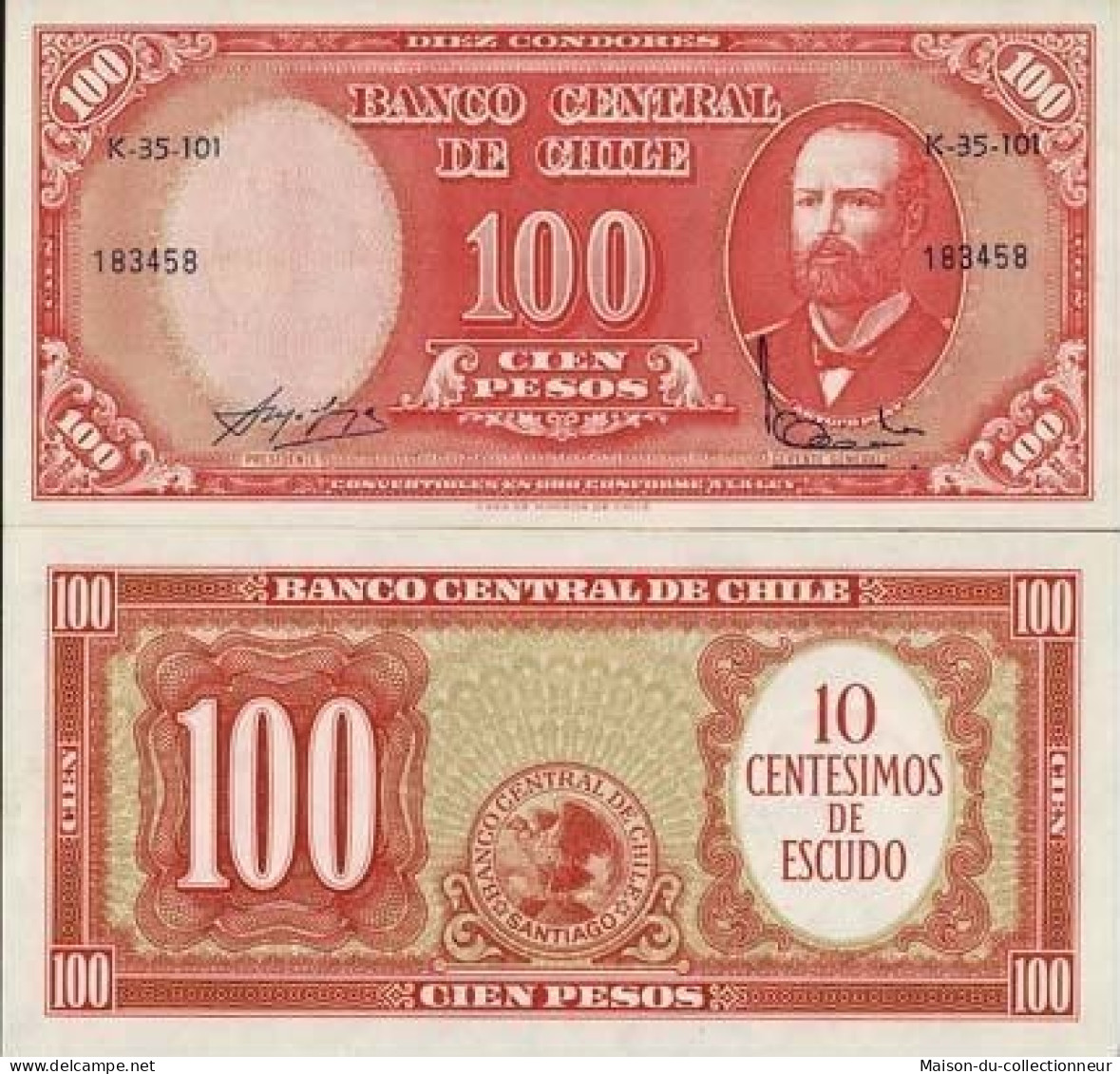 Billet De Collection Chili Pk N° 127 - 100 Pesos - Chile