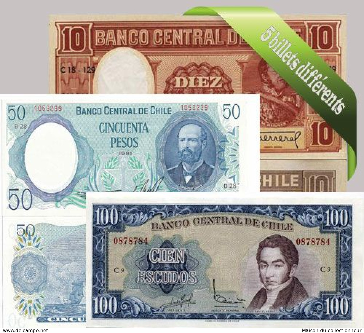 Chili - Collection De 5 Billets De Banque Tous Différents. - Chili