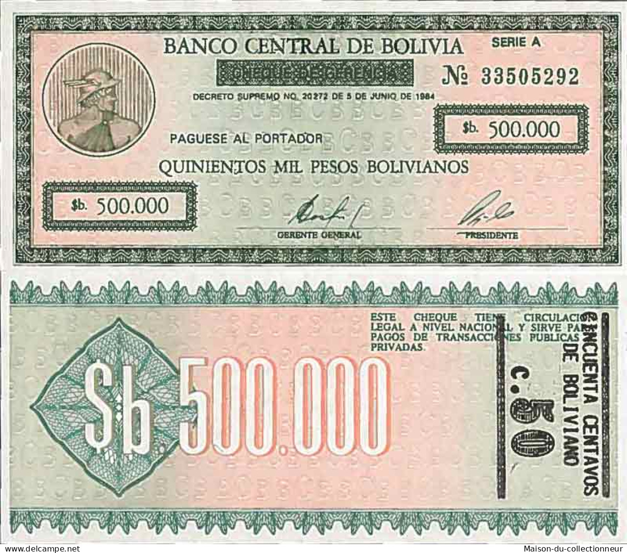 Billet De Banque Collection Bolivie - PK N° 198 - 500 000 Bolivianos - Bolivie