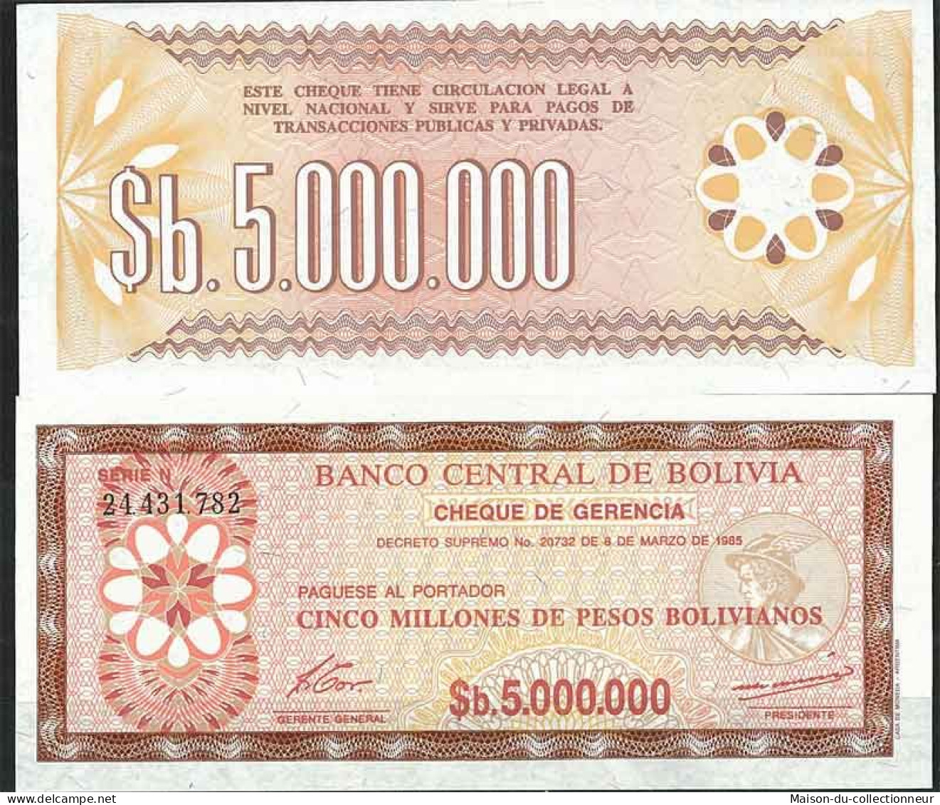 Bolivie - Pk N° 193 - Billet De Banque De 5000000 Pesos - Bolivien