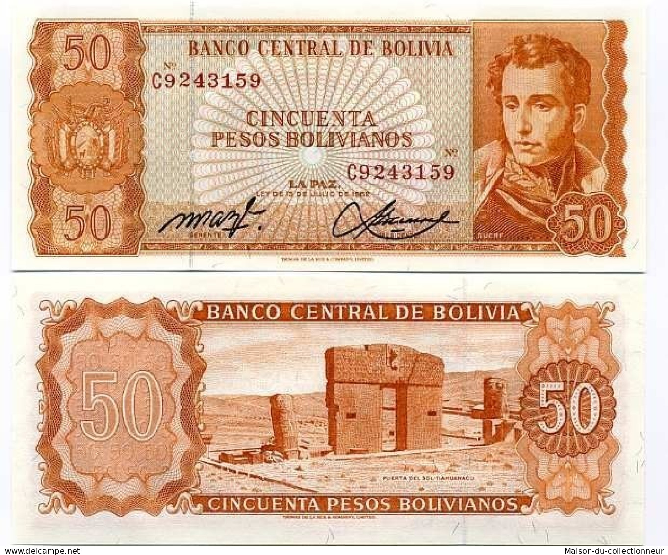 Billets De Banque Bolivie Pk N° 162 - 50 Pesos - Bolivien