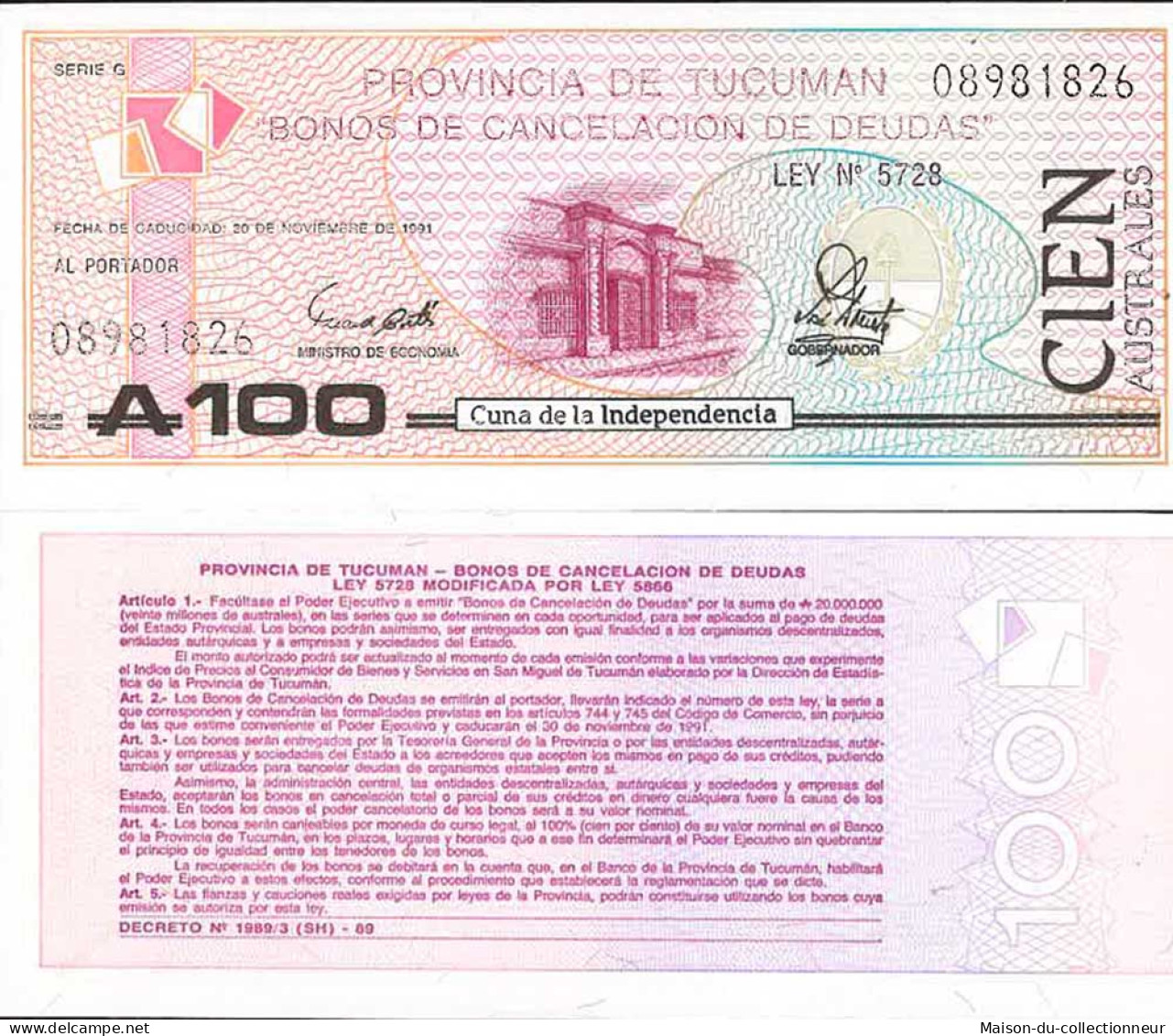 Billet De Banque Collection Argentine - PK N° 2715S - 100 Pesos - Argentine