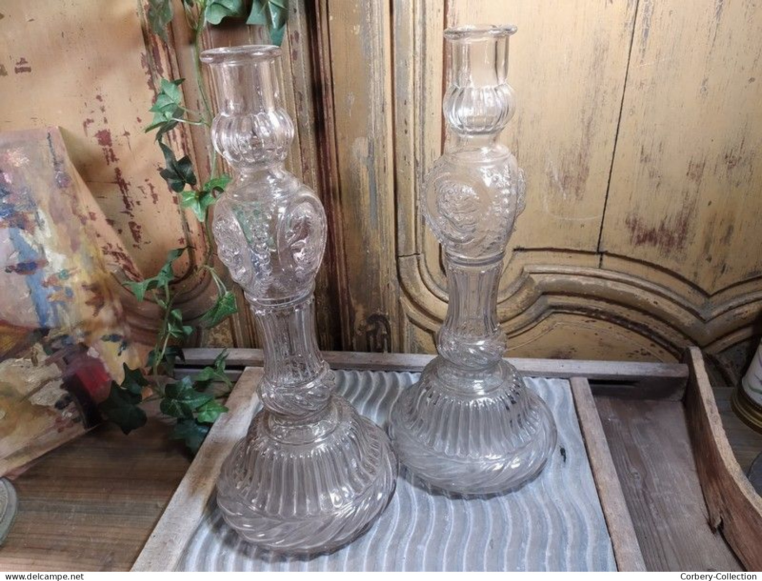 Anciens Grands Bougeoirs Chandelier Bouteilles Legras D&D Bte S.G.D.G / Candlestick