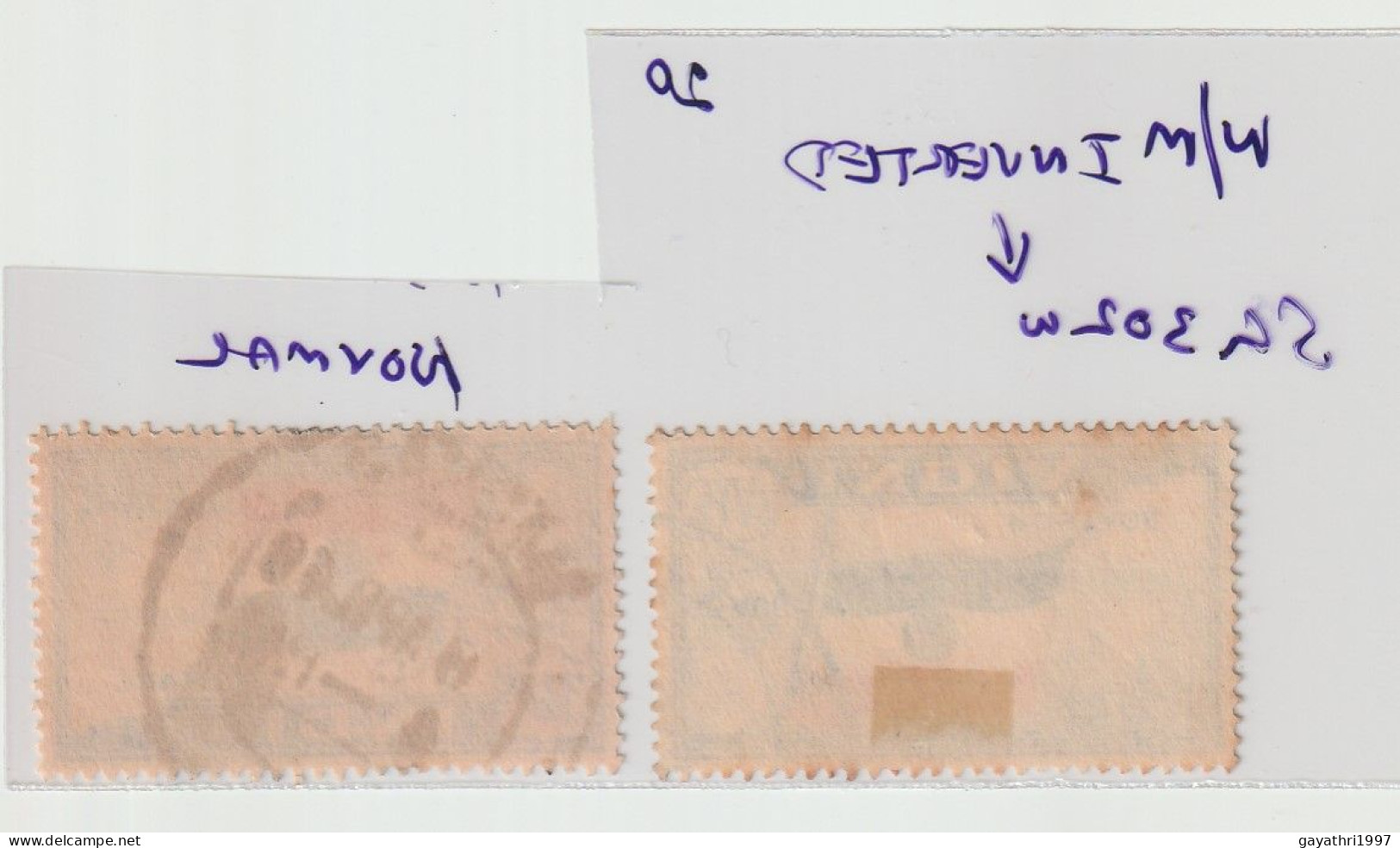 India 1947 National Flag  W/M Inverted .S.G. 302w  Used  Including Normal Stamp  (e4) - Variedades Y Curiosidades