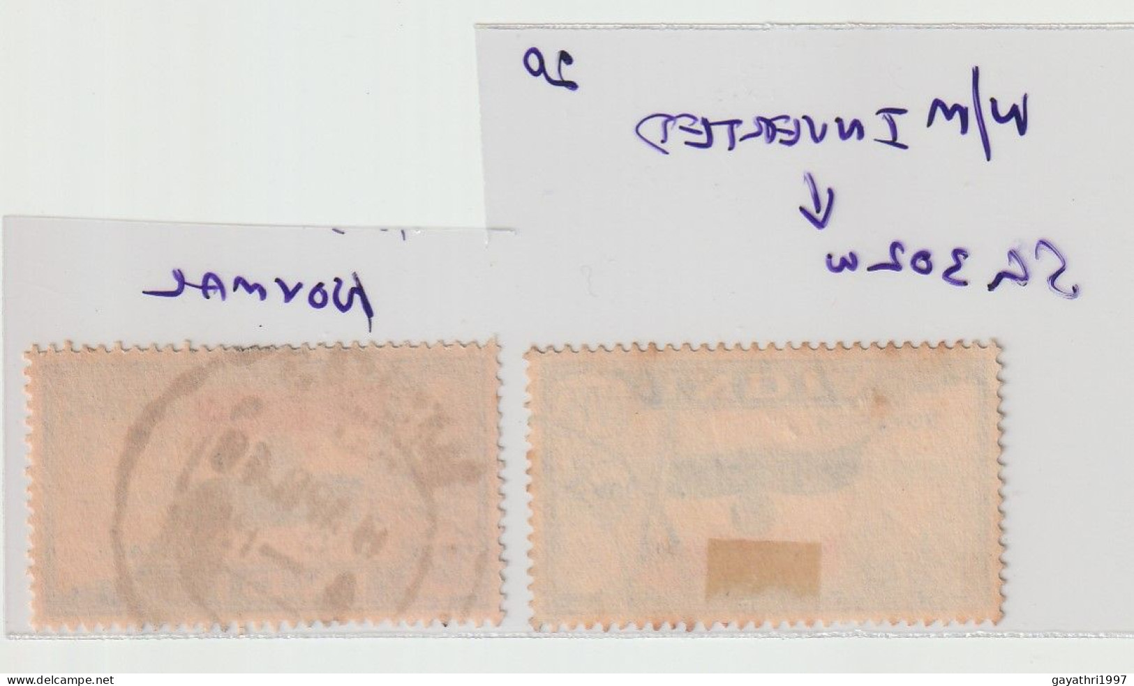 India 1947 National Flag  W/M Inverted .S.G. 302w  Used  Including Normal Stamp  (e4) - Plaatfouten En Curiosa