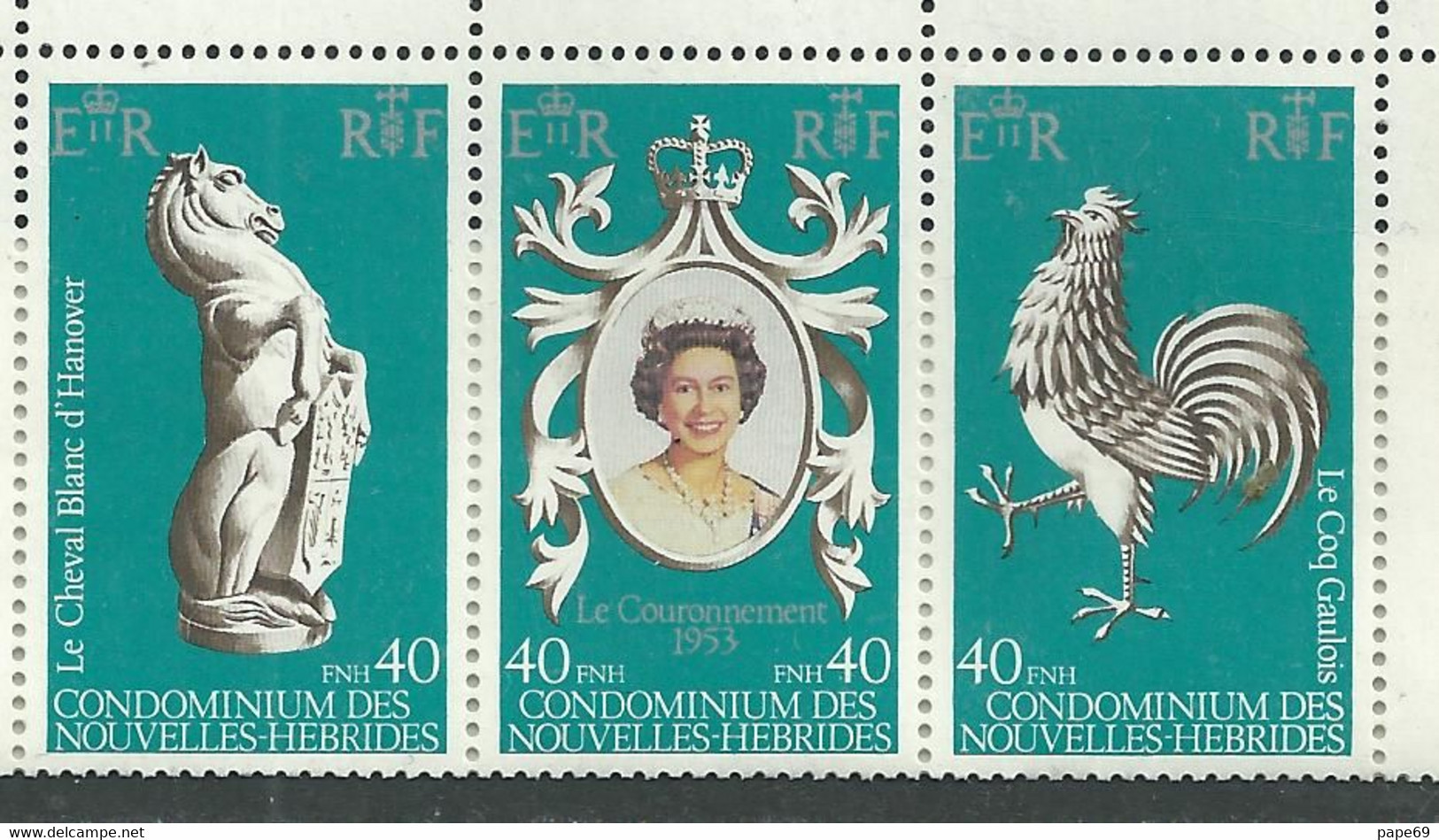 Nouvelles Hébrides N° 537A XX 25è Ann. Couronnement Légende Française : Le Triptyque Des 3 Vals Sans Charnière, TB - Unused Stamps