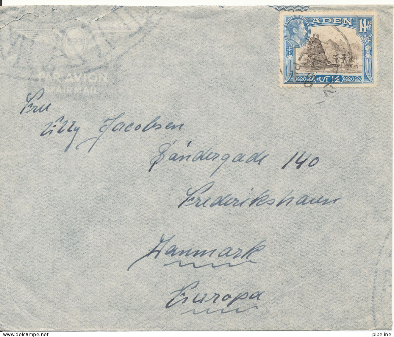 Aden Cover Sent To Denmark 13-6-1950 Single Franked - Aden (1854-1963)