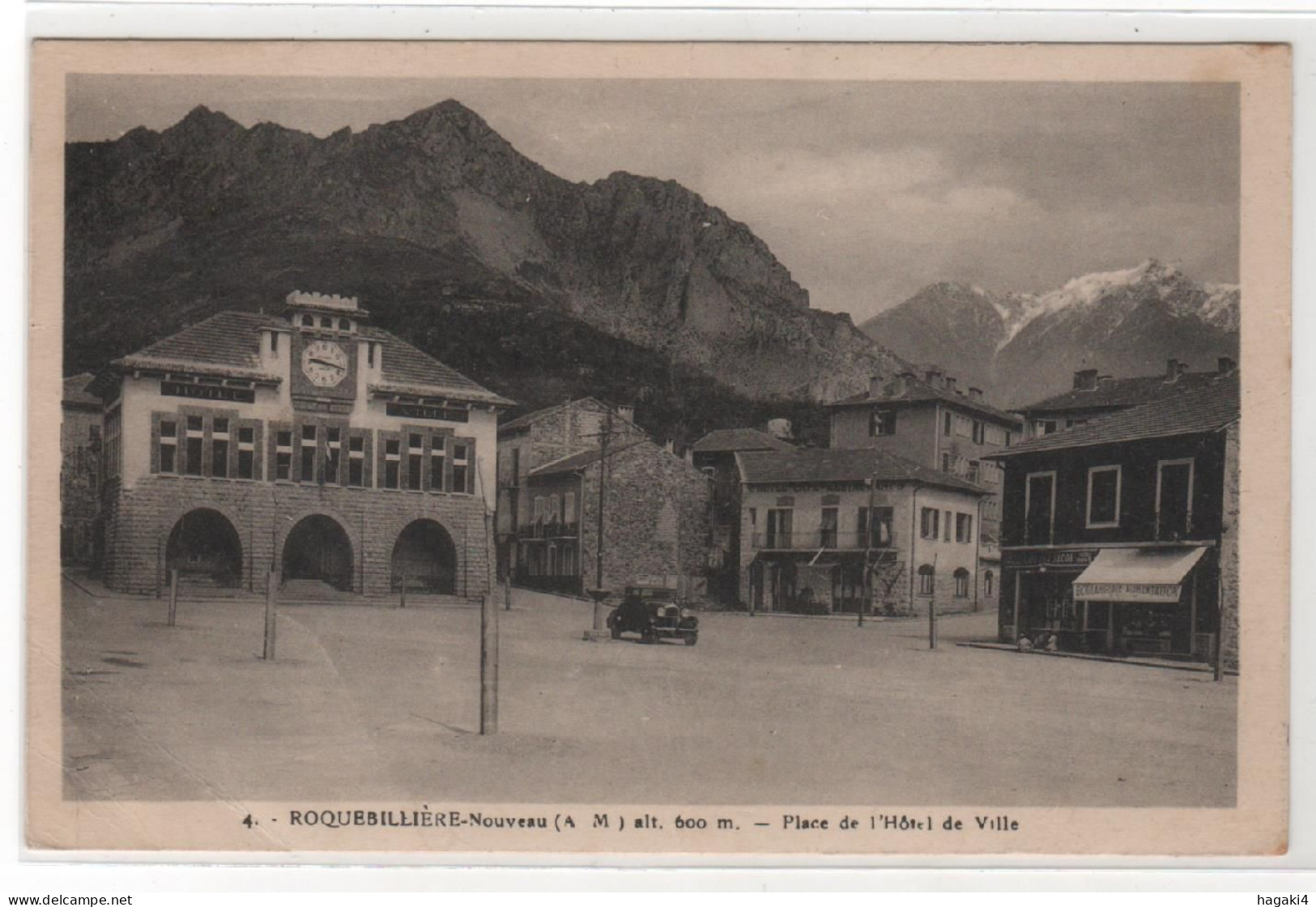 CPSM 06 : 4 - ROQUEBILLIERE-Nouveau - Place De L'Hôtel De Ville - Ed. Passeron, Tabacs - 1937 - Roquebilliere