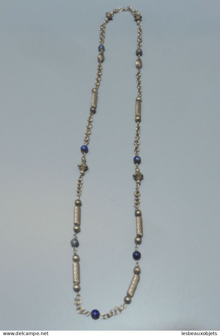 -COLLIER ANCIEN PERLES En ARGENT (testé) & Pierres LAPIS LAZULI? BIJOU ANCIEN    E - Colliers/Chaînes