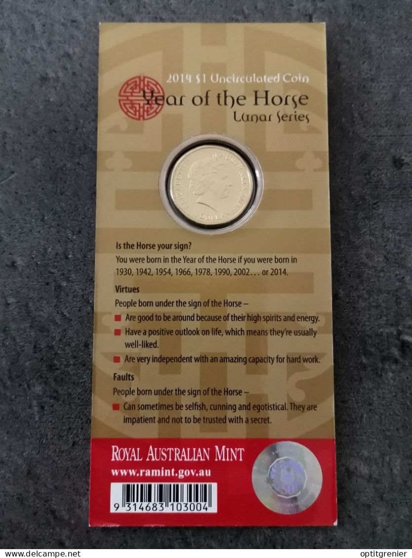 1 DOLLAR 2014 ELIZABETH II ANNE DU CHEVAL AUSTRALIE / LUNAR SERIES HORSE AUSTRALIA - Dollar