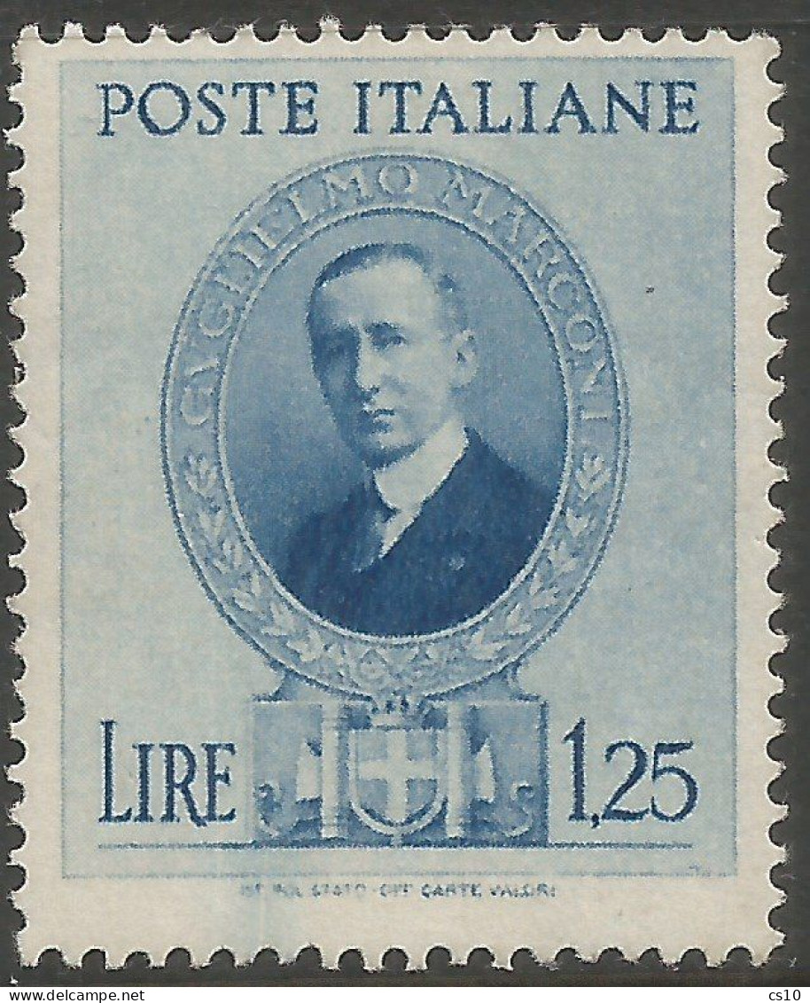 Regno 1938 Marconi L.1,25 MNH** - Taglio Chirurgico In Basso A Sx - Collections