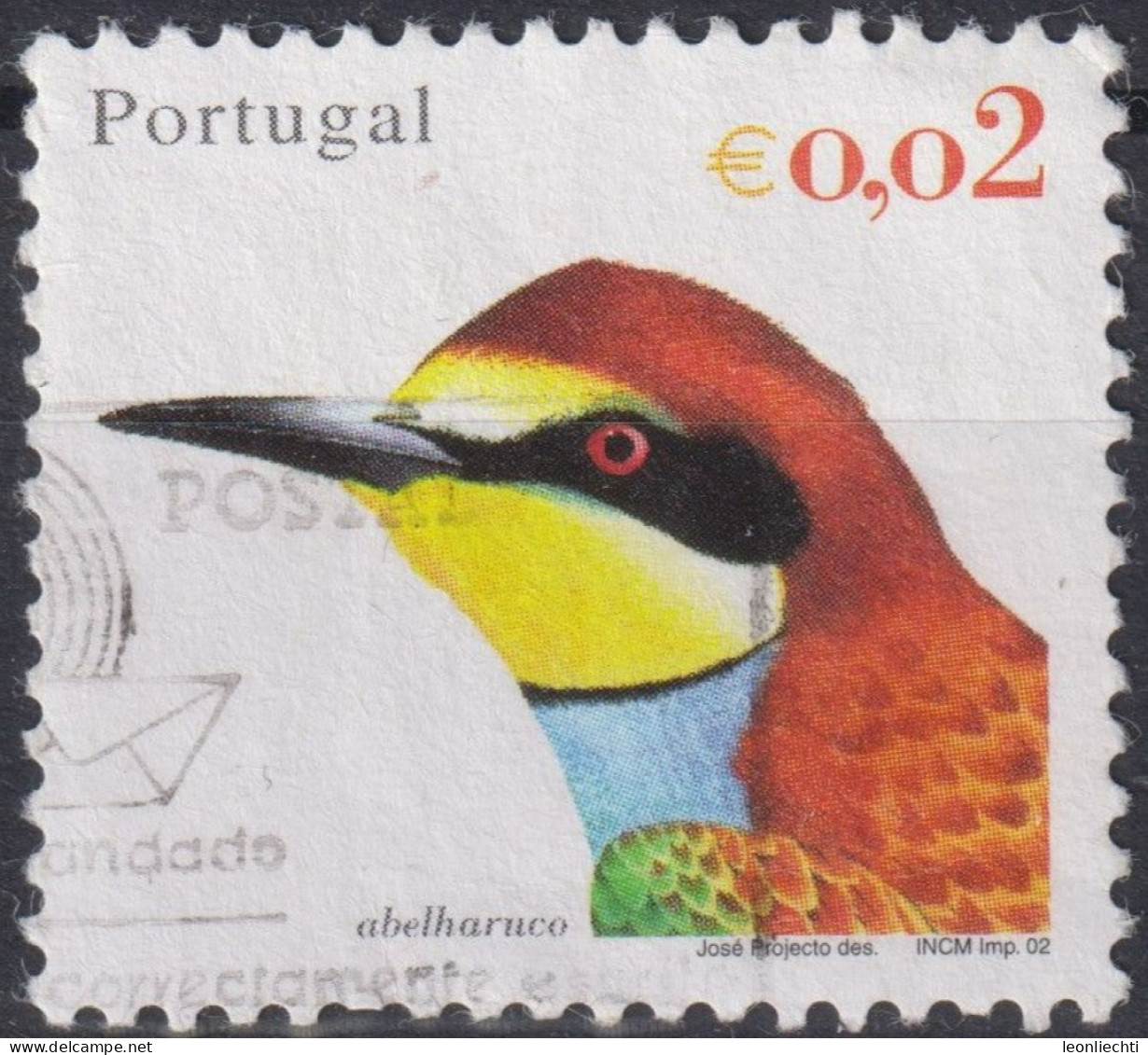 2002 Portugal ° Mi:PT 2567, Sn:PT 2465, Yt:PT 2549, European Bee-eater (Merops Apiaster) - Usado