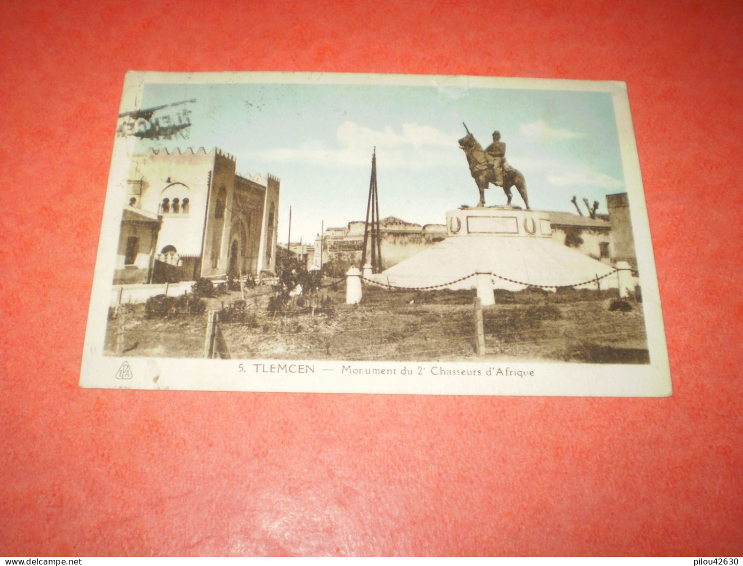 Daguin De Tlemcen, Vieille Capitale D'islam, Sur Carte Monument Aux 2° Chasseurs D'Afrique, Algérie. 1935 - Usati