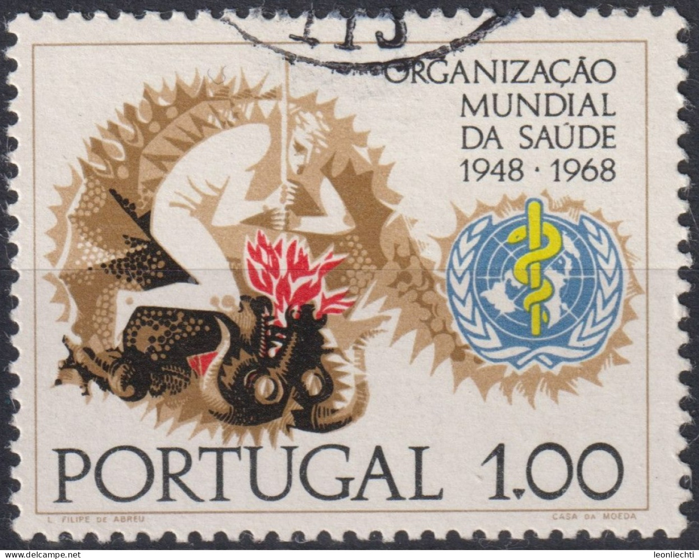 1968 Portugal ° Mi:PT 1057, Sn:PT 1025, Yt:PT 1038, Man Slays Dragon, Mann Tötet Drache - Gebruikt