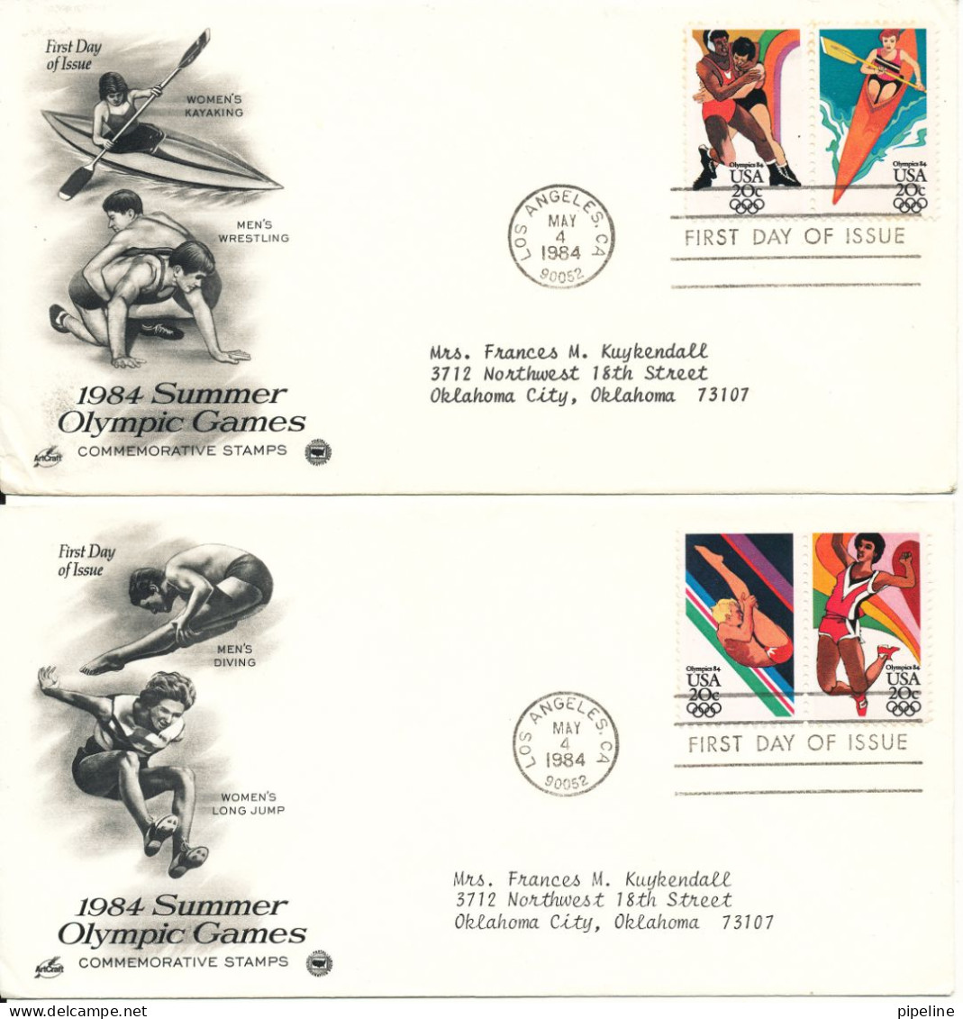 USA FDC 4-5-1984 Complete Set Of 4 Olympic Games On 2 Covers With ArtCraft Cachet - 1981-1990