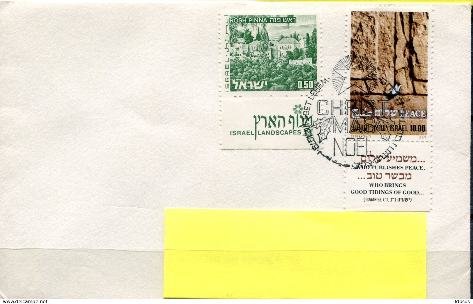 24-12-1979 Cover With Christmas / Noel Cancellation On Cover From Bethlehem To Belgium - Briefe U. Dokumente