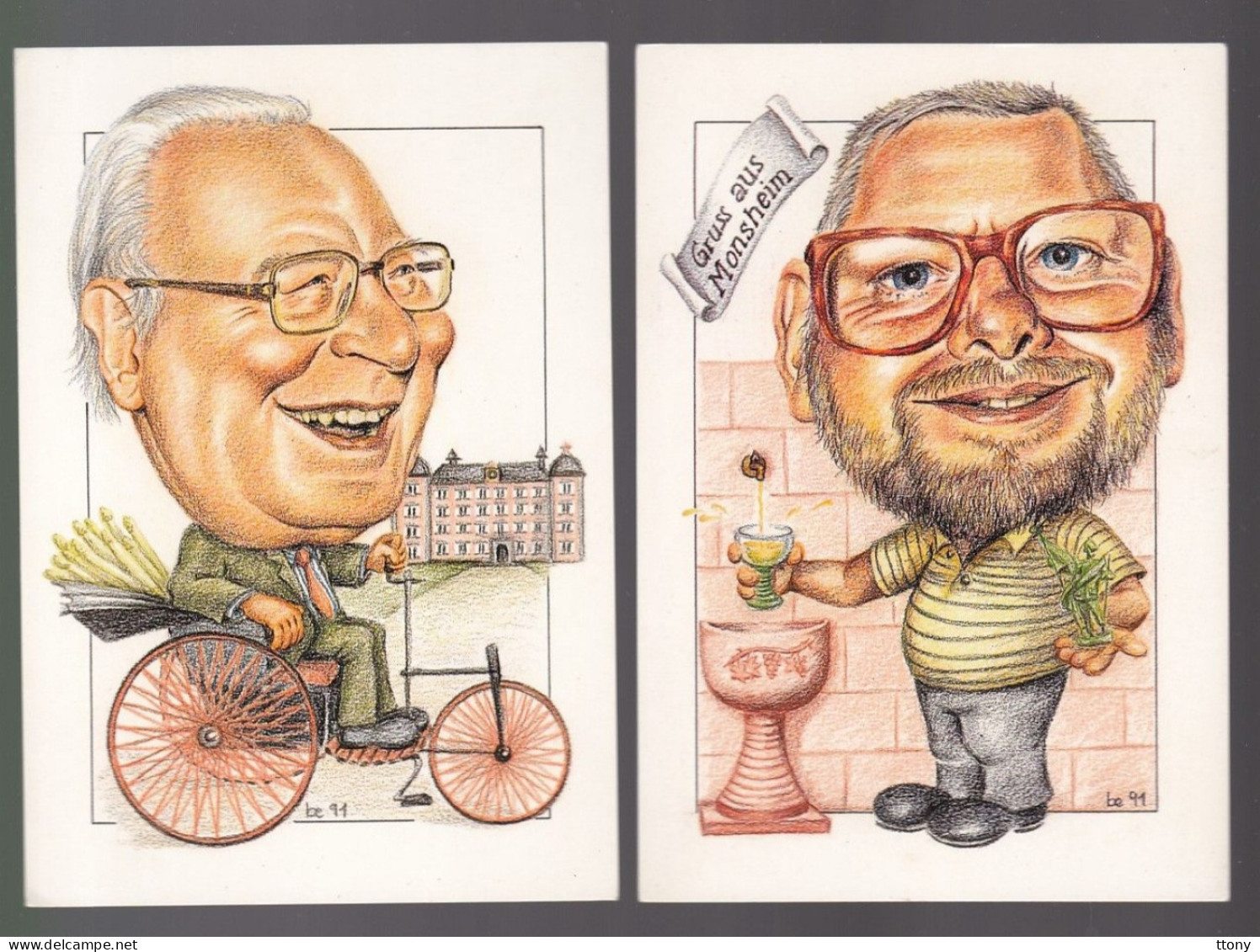 2 Cartes Postales Caricature  Karikatur De Barbara Eckert - Stahl   Tirage 1000  Rüdiger Frey Paul Ross-bach Emden - Sine