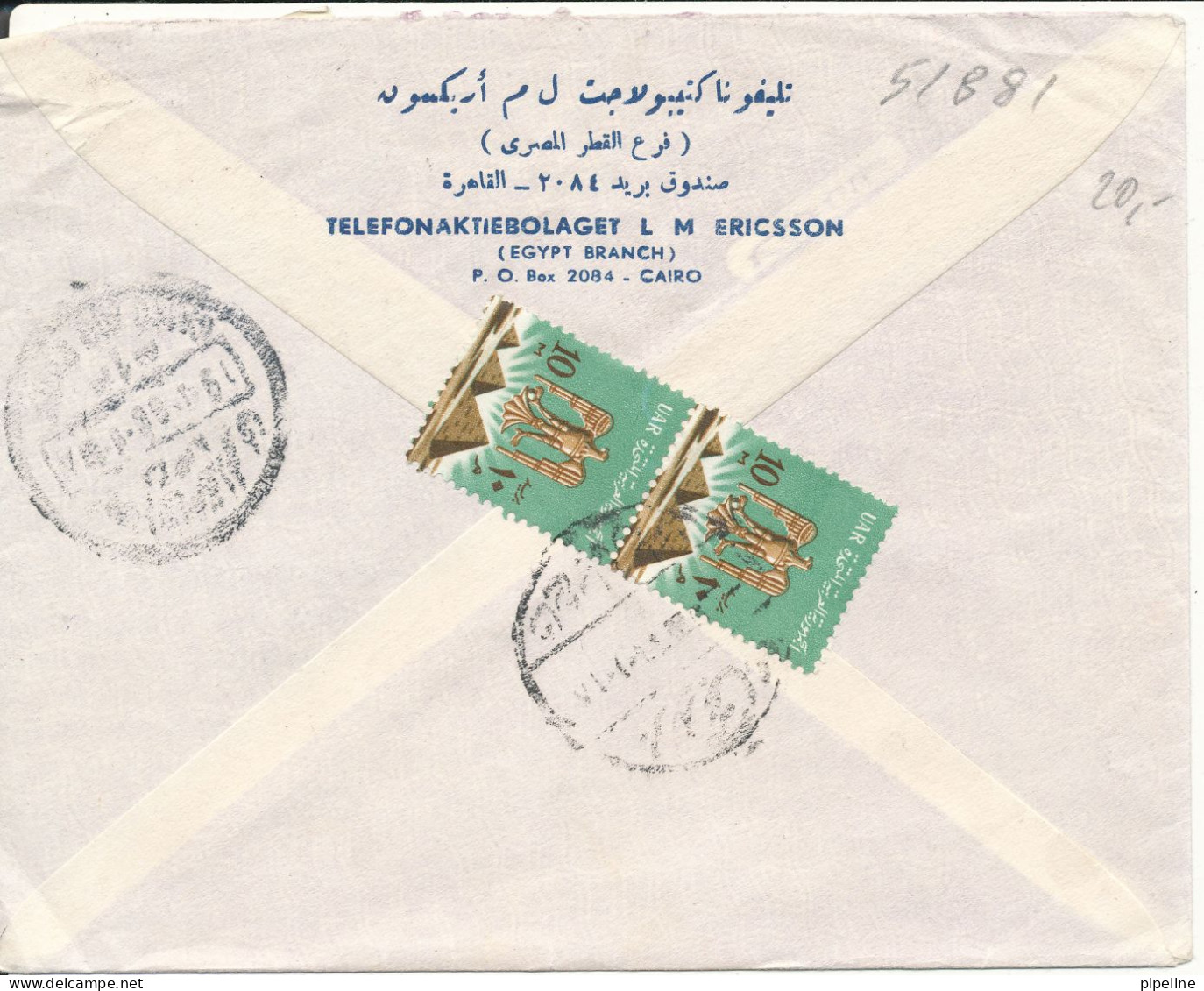 Egypt Registered Cover Sent To Sweden With Stamps On Front And Backside Of The Cover - Storia Postale