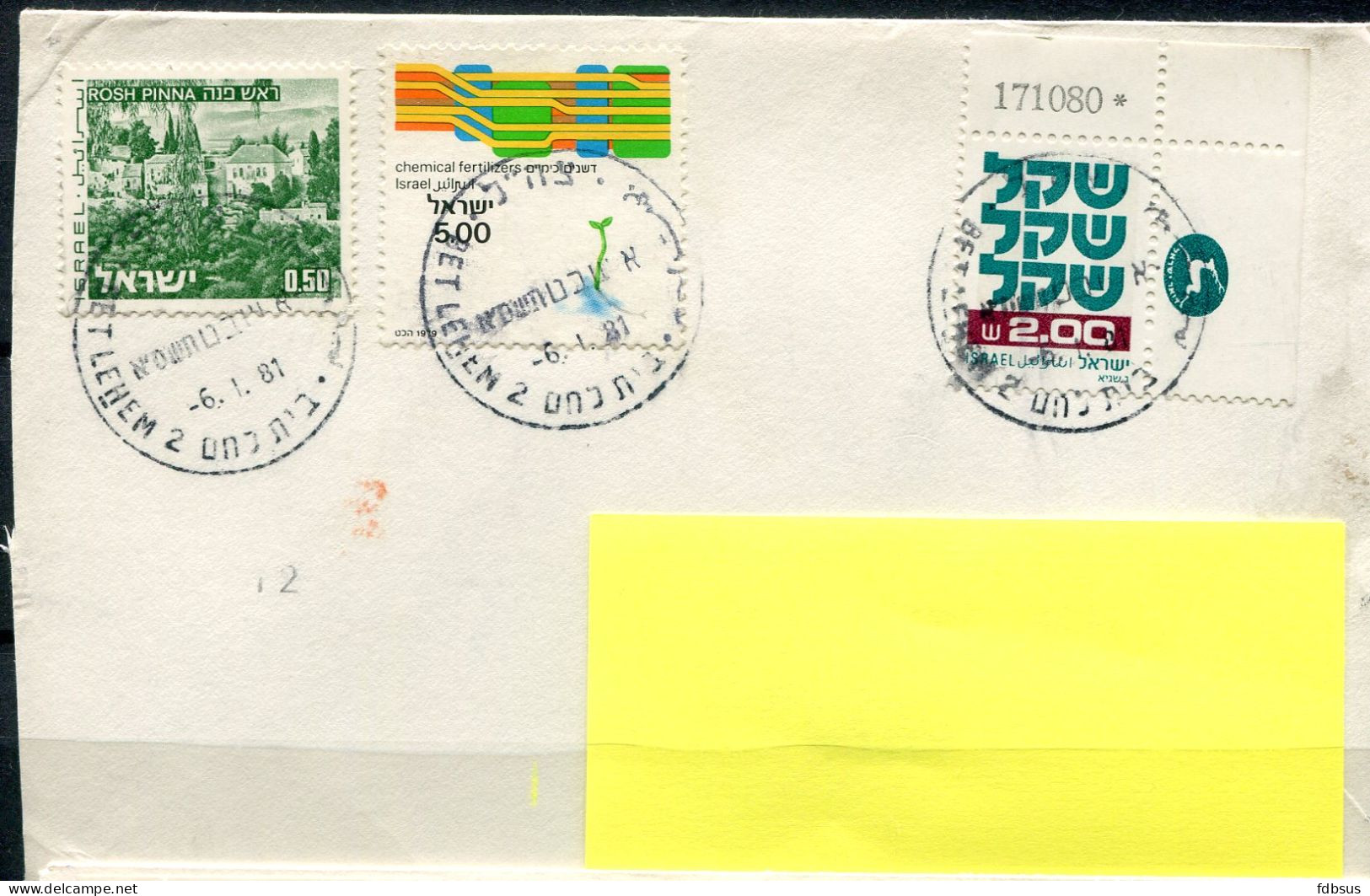6-1-1989 Cover From Bethlehem To Belgium - Storia Postale