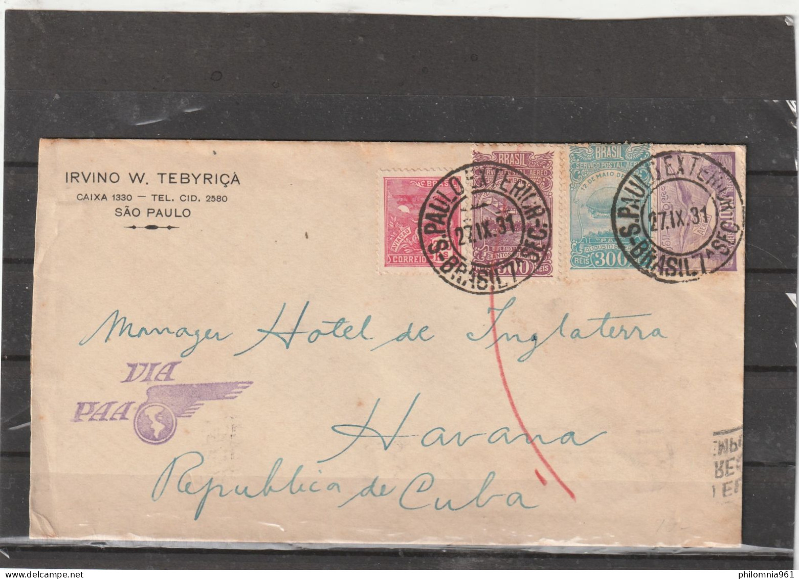 Brazil PANAIR AIRMAIL COVER To Cuba 1931 - Posta Aerea