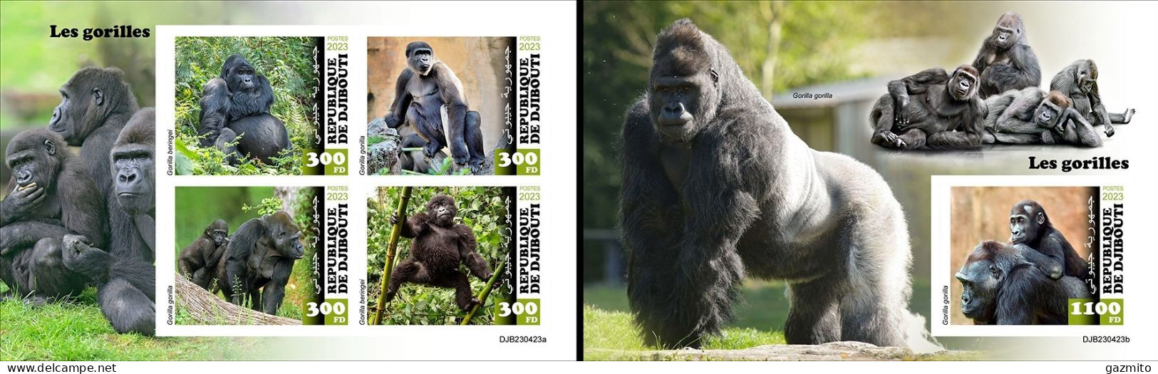 Djibouti 2023, Animals, Gorillas, 4val In BF +BF IMPERFORATED - Gorilla's