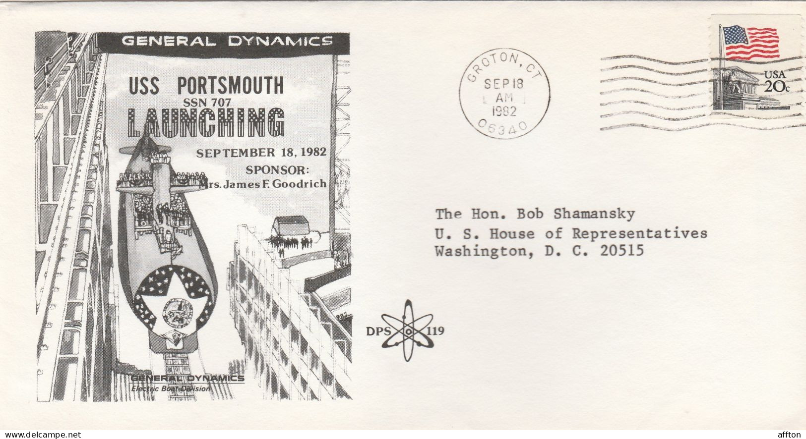 USS Portsmouth Submarine USA 1982 Cover - Submarinos