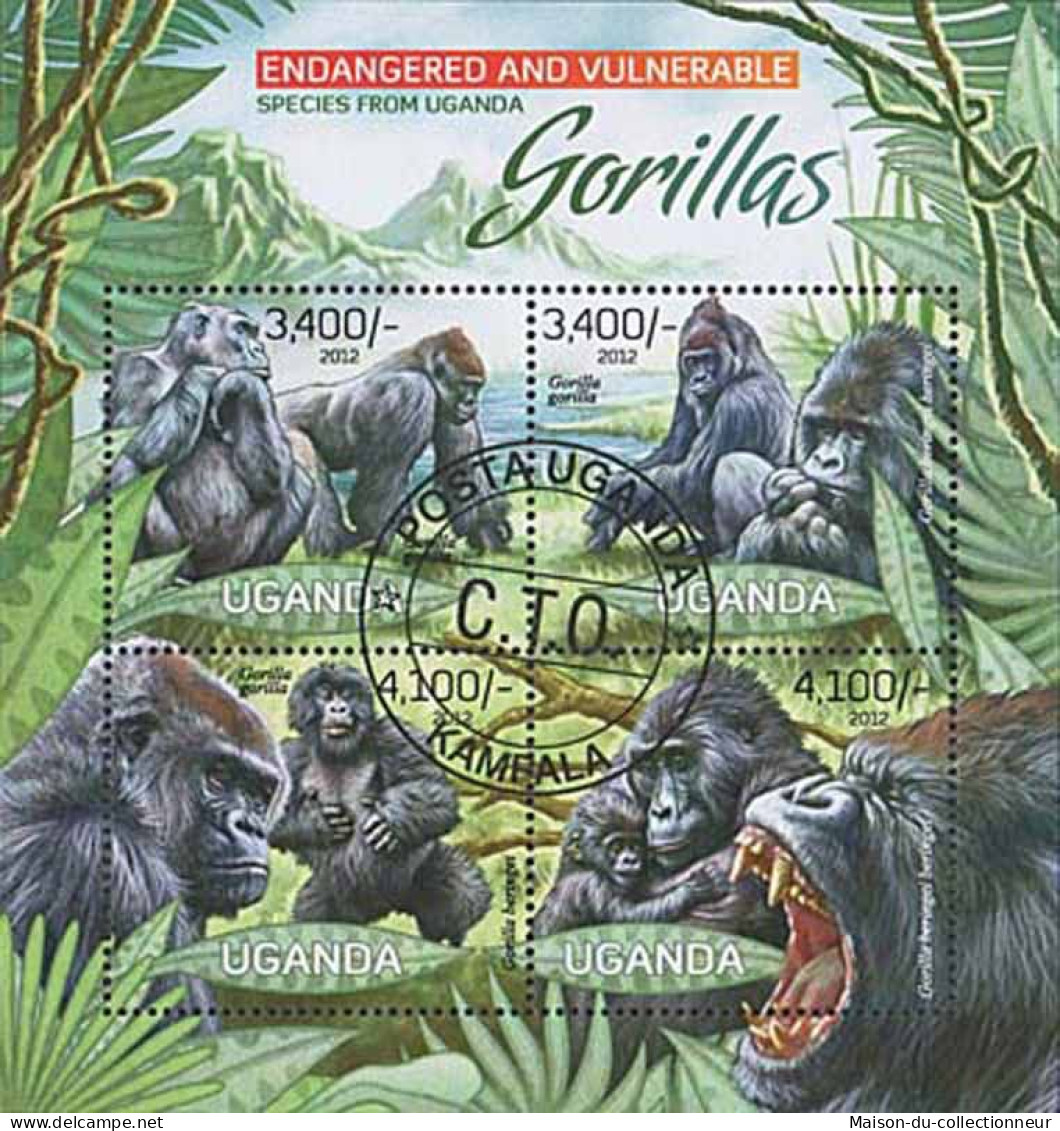 Timbres Thèmatiques Ouganda No 2466/69 Oblitérés Animaux,Gorilles - Ouganda (1962-...)