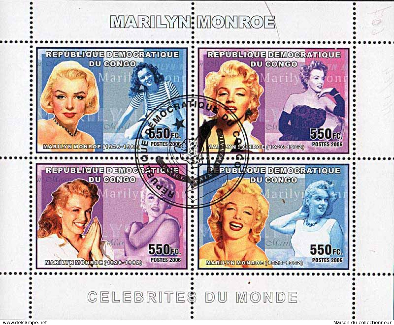 Timbres Thèmatiques Congo No 1761/64 Oblitérés Célébrités,Marilyn Monroe - Verzamelingen