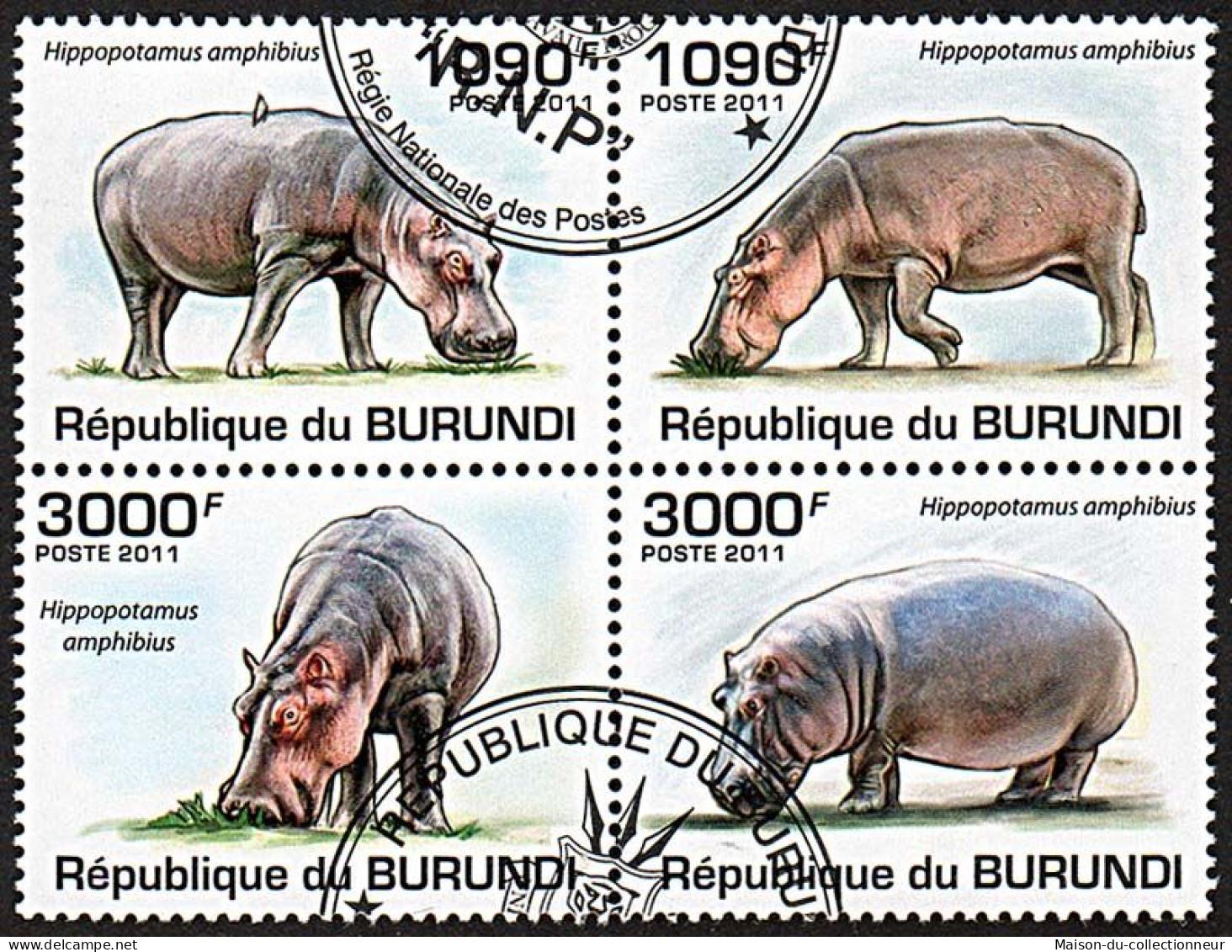 Timbres Thématiques Burundi Hippopotames Oblitérés - Collezioni