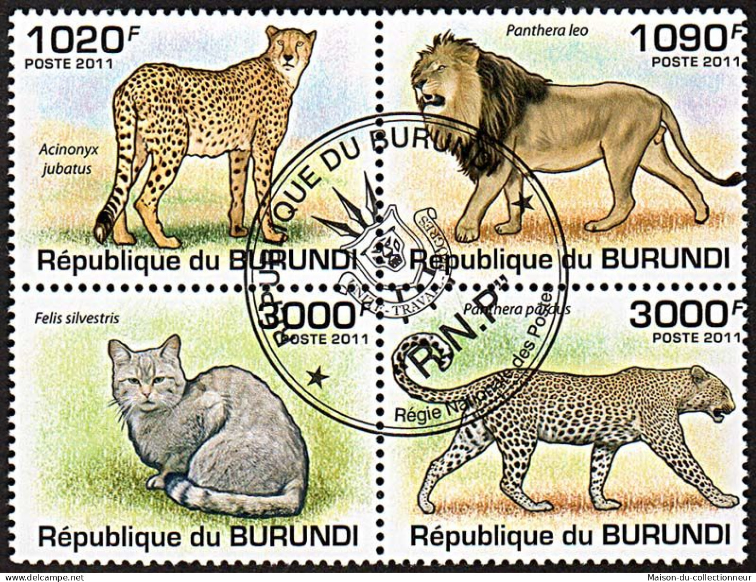 Timbres Thématiques Burundi Félins Oblitérés - Sammlungen