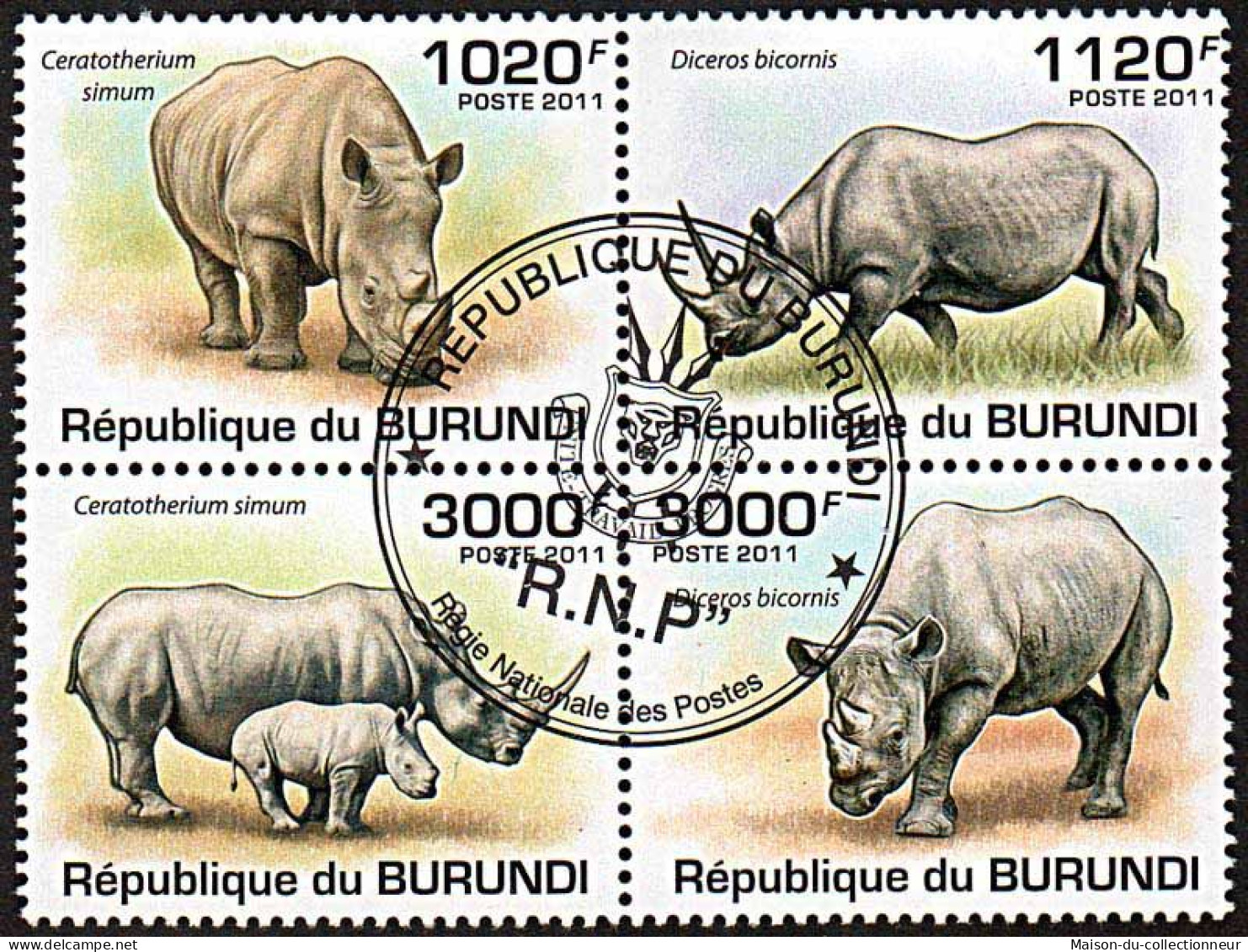 Timbres Thèmatiques Burundi No 154a  Oblitérés Animaux,Rhinocéros - Collezioni