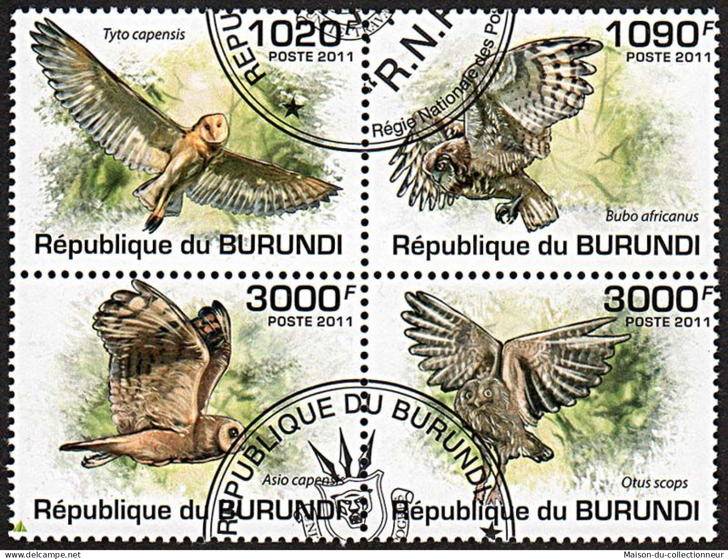Timbres Thématiques Burundi Hiboux Oblitérés - Sammlungen
