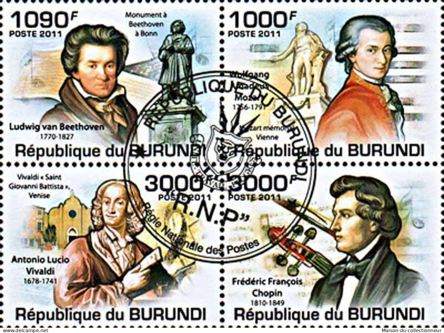 Timbres Thèmatiques Burundi No 1273/1276 Oblitérés Musiciens,Compositeurs - Collezioni