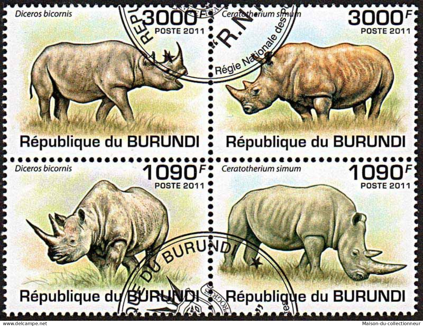 Timbres Thèmatiques Burundi No 1201/1204 Oblitérés Animaux,Rhinocéros - Collezioni