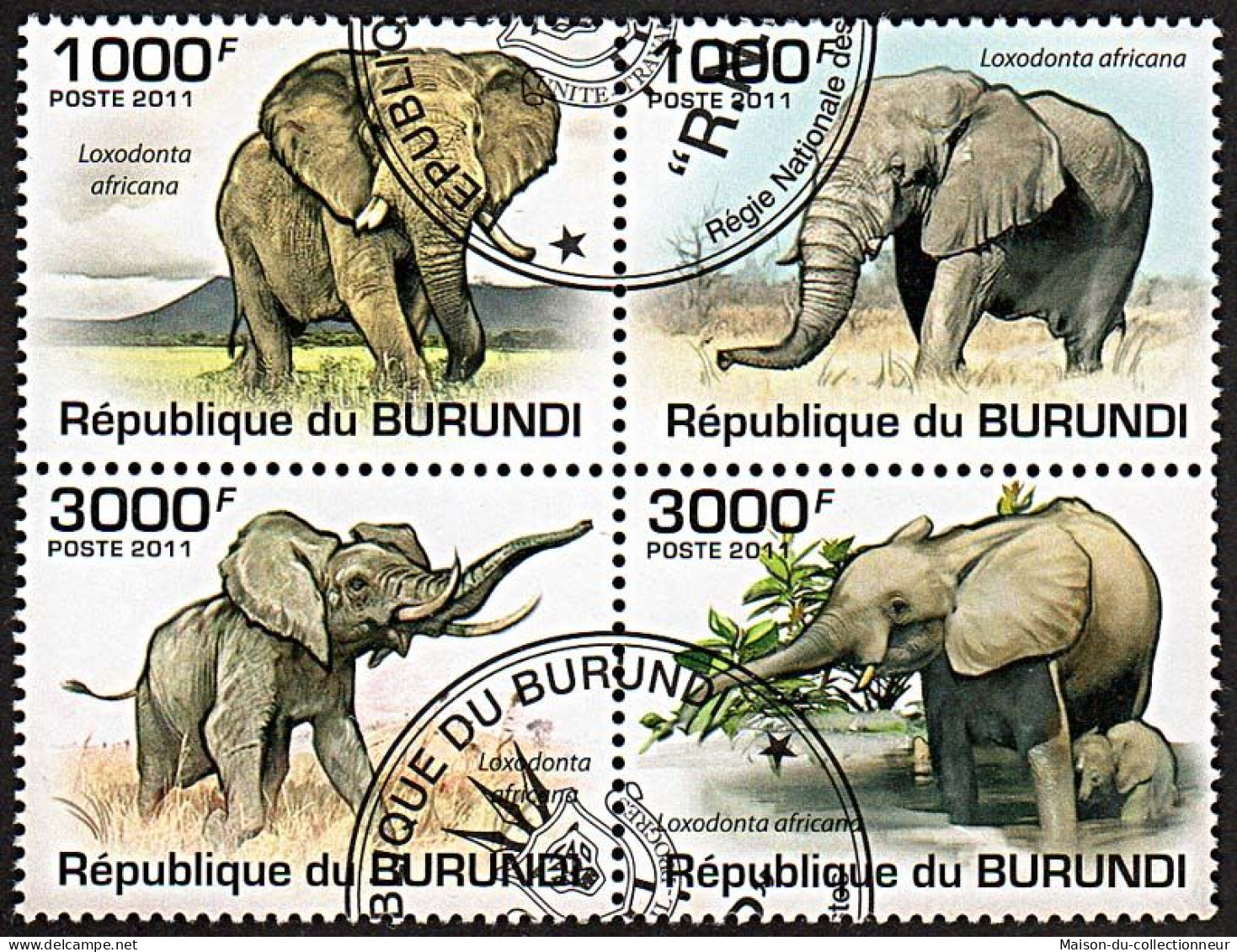 Timbres Thématiques Burundi Eléphants Oblitérés - Verzamelingen