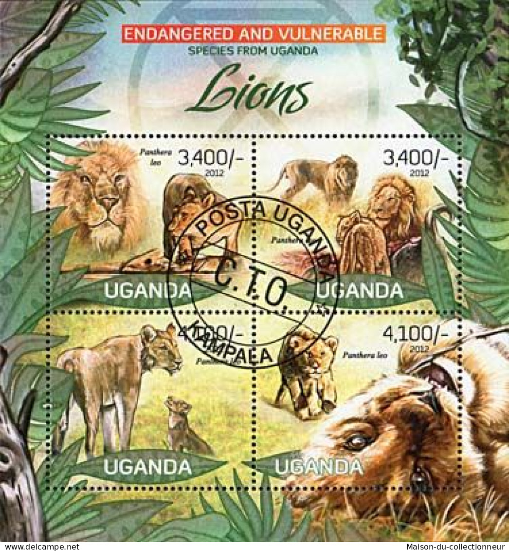 Timbres Thématiques Ouganda No 1274/77 Oblitérés Animaux,Felins,Lions - Ouganda (1962-...)
