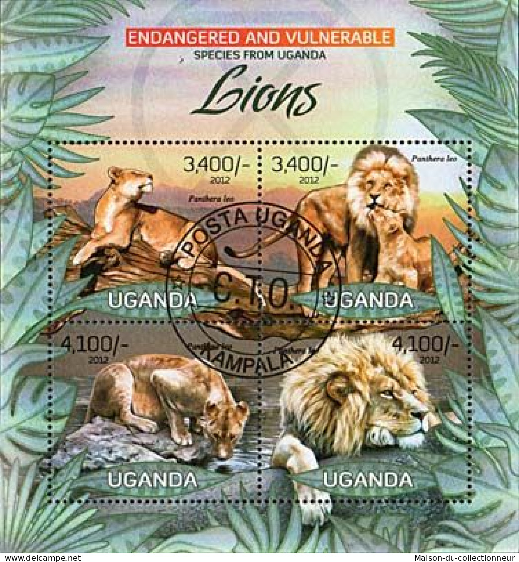 Timbres Thématiques Ouganda No 2470/73 Oblitérés Animaux,Felins,Lions - Ouganda (1962-...)