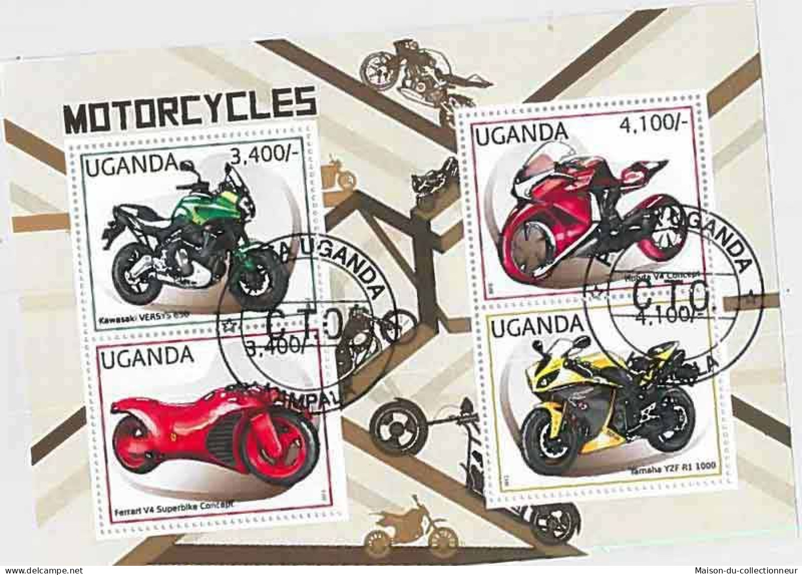 Timbres Thèmatiques Ouganda No 2422/2425 Oblitérés Motos - Ouganda (1962-...)