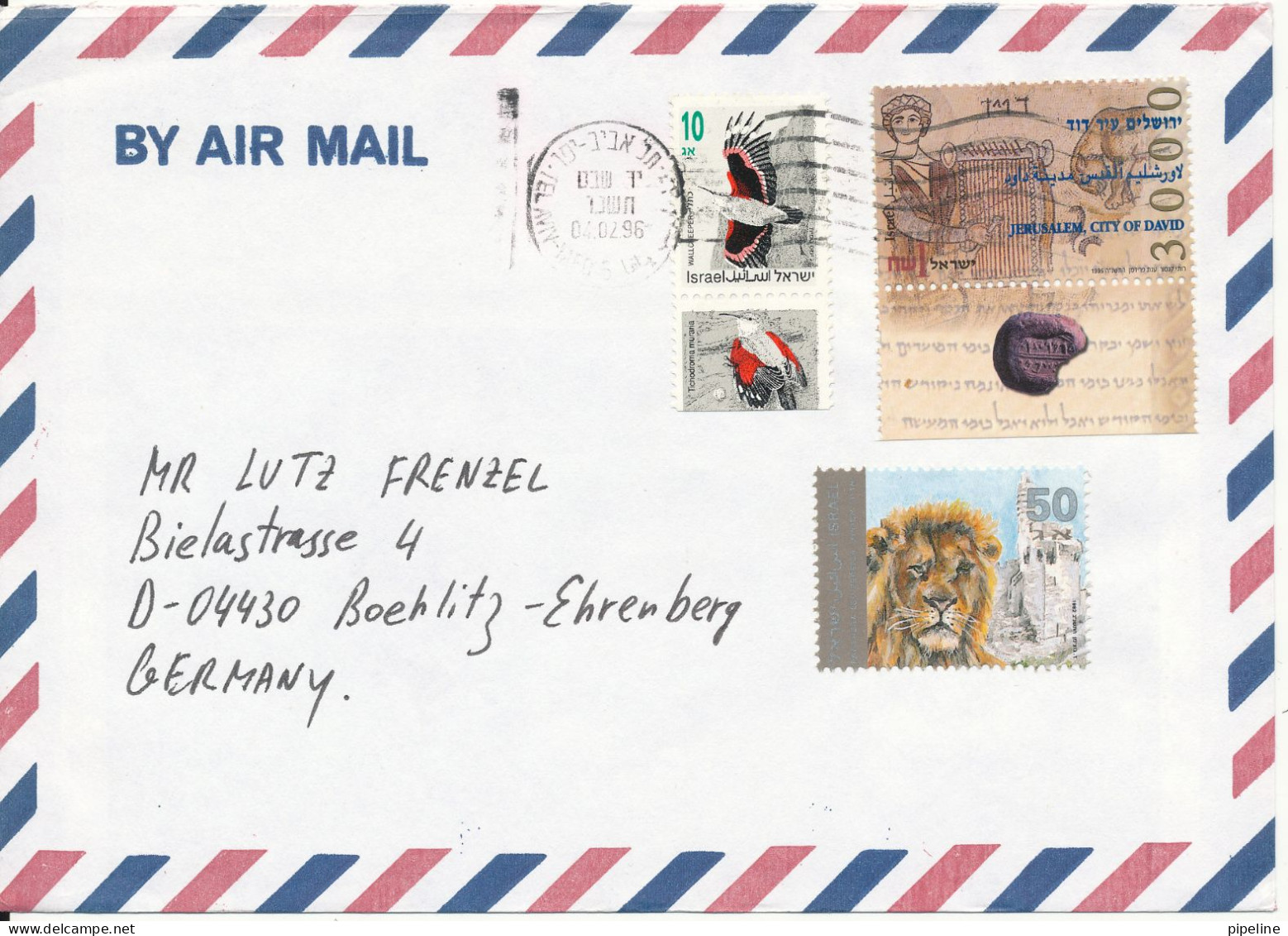 Israel Cover Sent To Germany 4-2-1996 Topic Stamps - Lettres & Documents