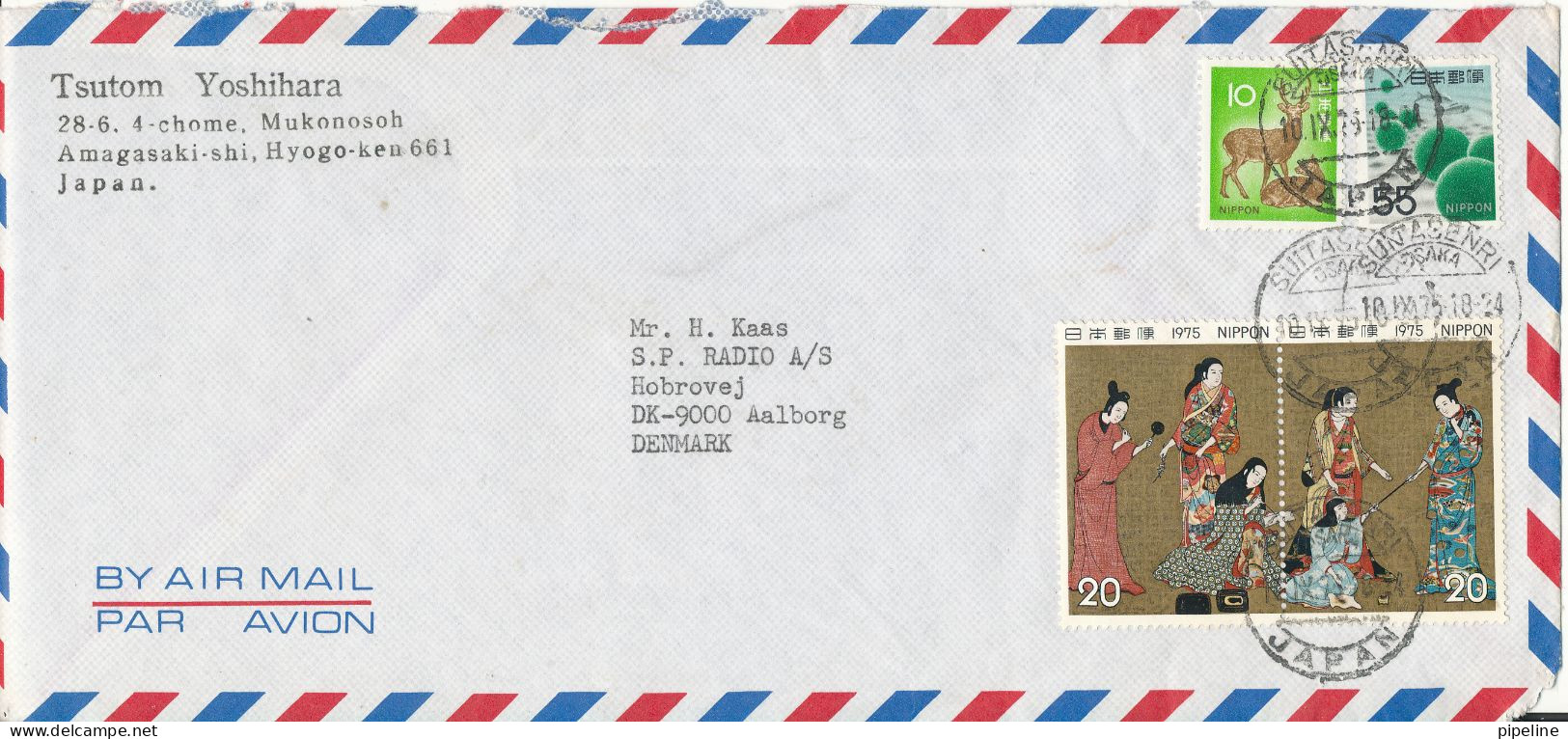 Japan Air Mail Cover Sent To Denmark 10-9-1975 - Corréo Aéreo