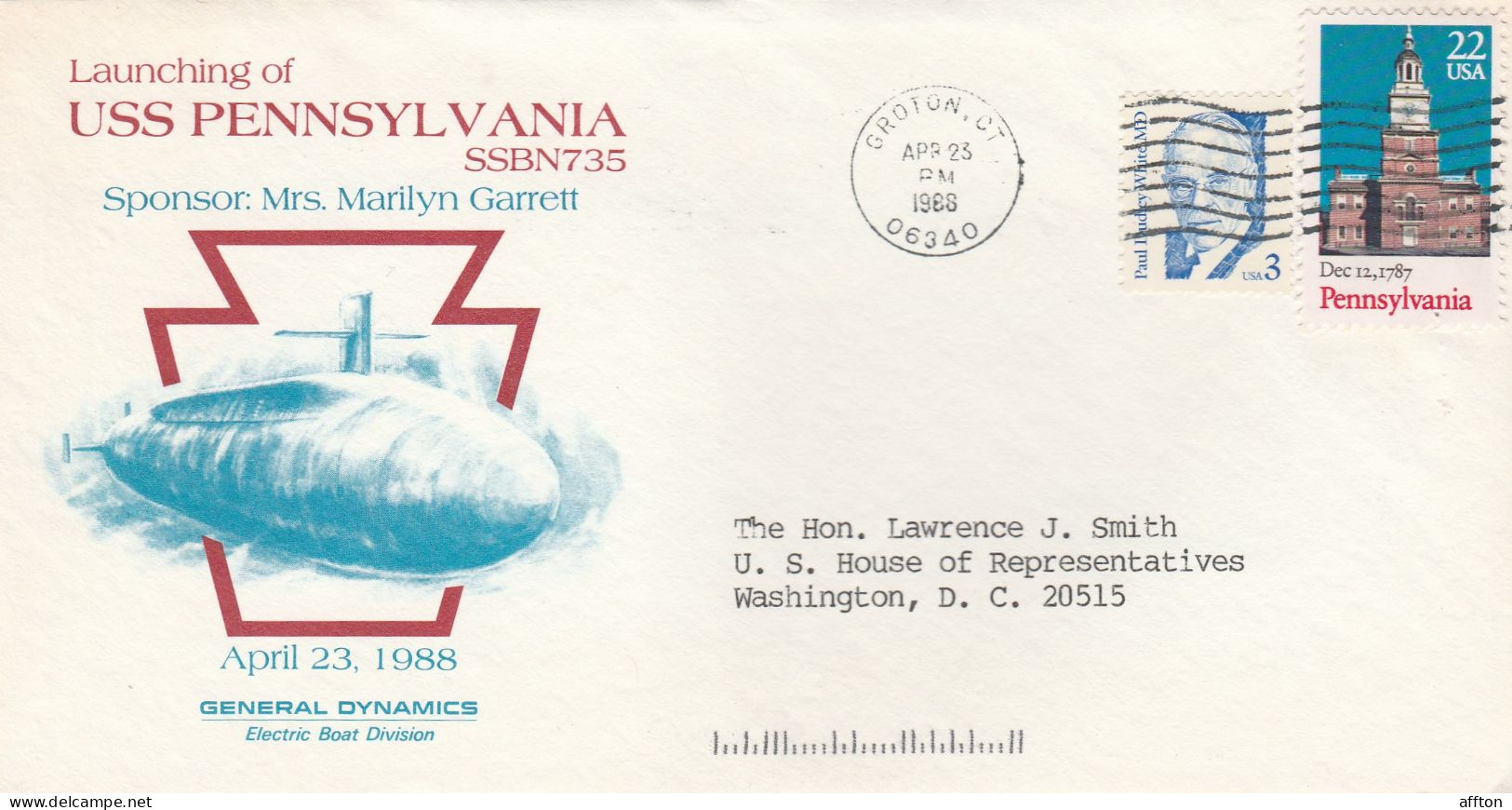 USS Pennsylvania Submarine USA 1988 Cover - Submarines