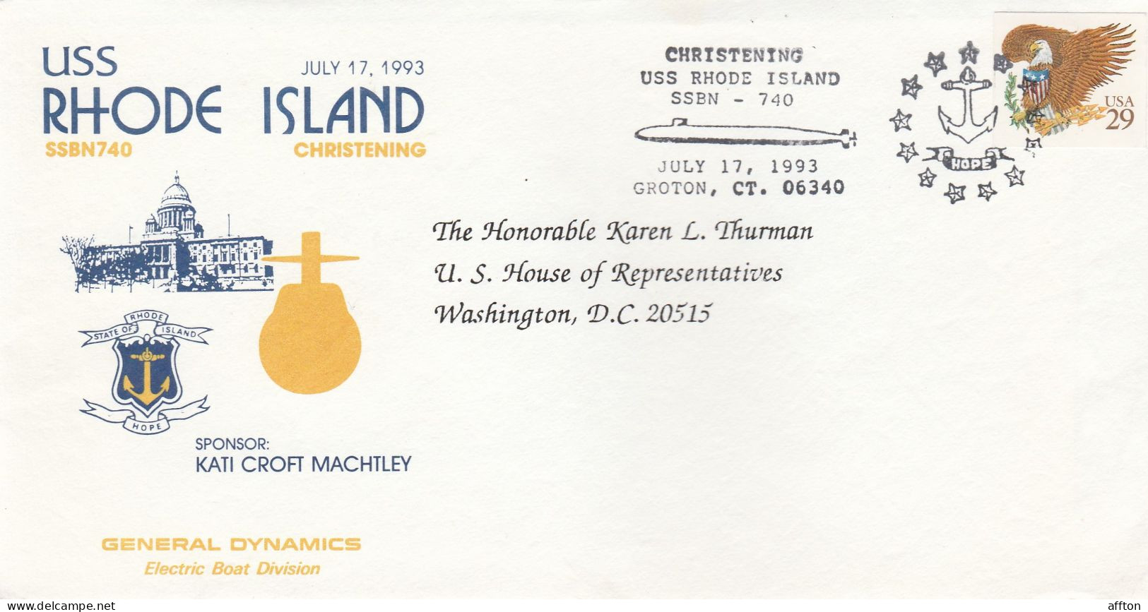 USS Rhode Island Submarine USA 1993 Cover - Sottomarini