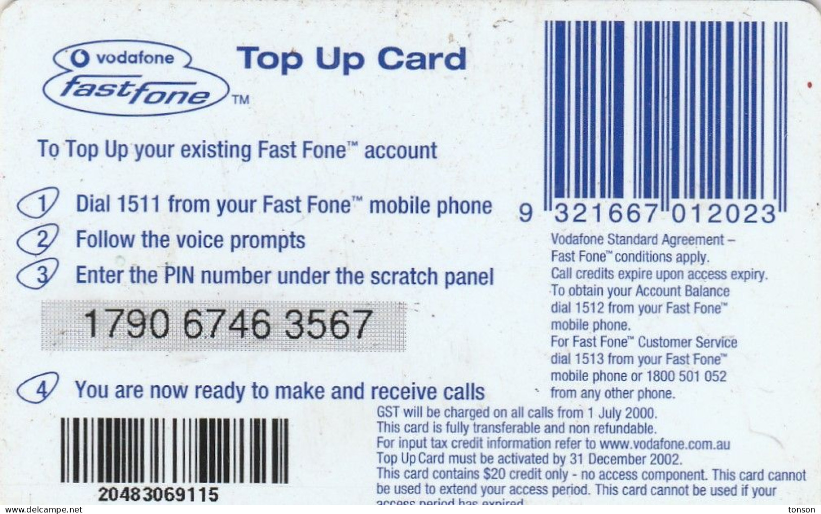 Australia, AU-VOD-REF-0052?, Vodafone, $20 FastFone Top-Up, 2 Scans. - Australie