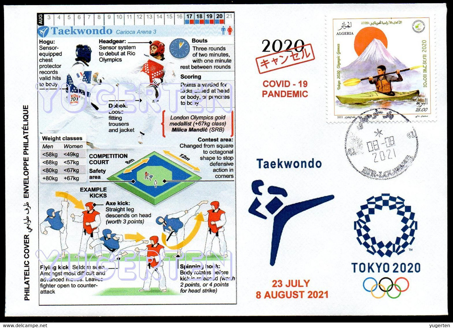 ARGELIA 2021 - Philatelic Cover - Taekwondo Olympics Tokyo 2020 Olympische Olímpicos Olympic JO Martial Arts COVID - Eté 2020 : Tokyo