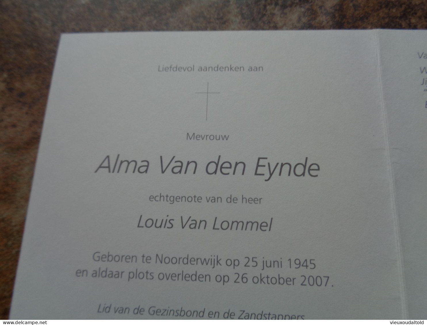 Doodsprentje/Bidprentje  Alma Van Den Eynde   Noorderwijk 1945-2007  (Echtg Louis Van Lommel) - Religion & Esotérisme